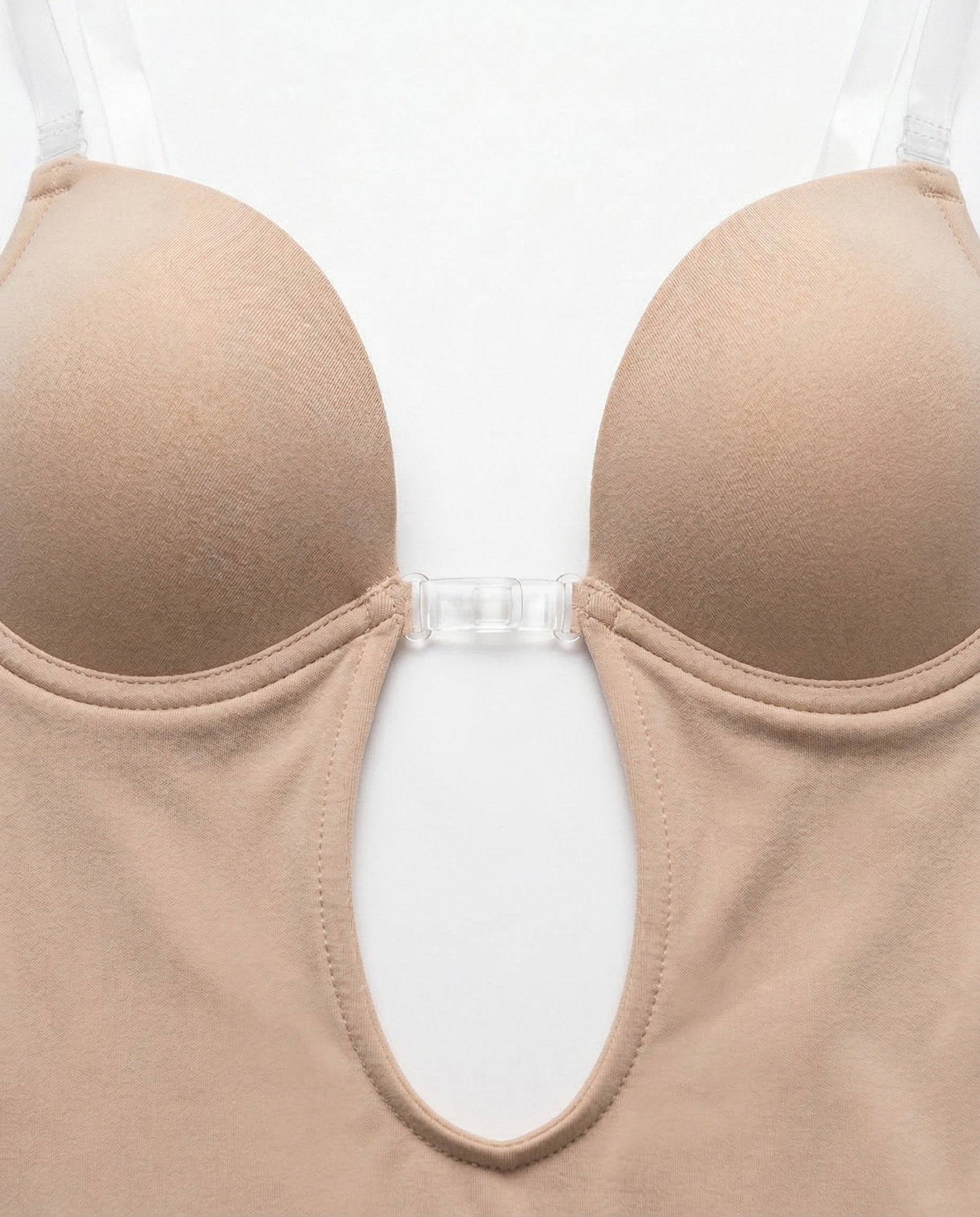 Beige backless plunge invisible bodysuit