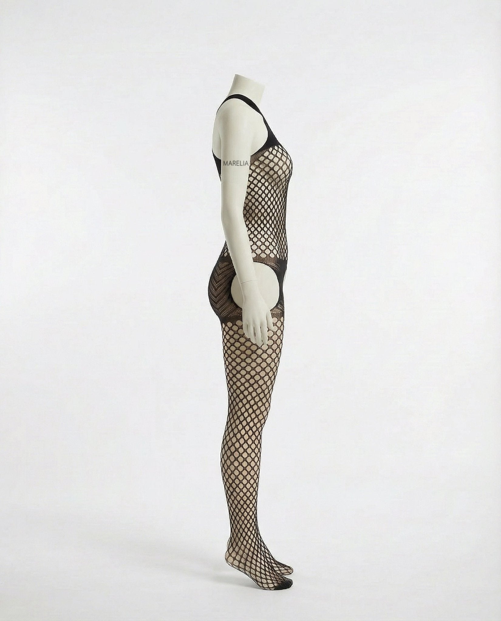 Black Marelia - Fishnet Halter Bodystocking With Open Crotch