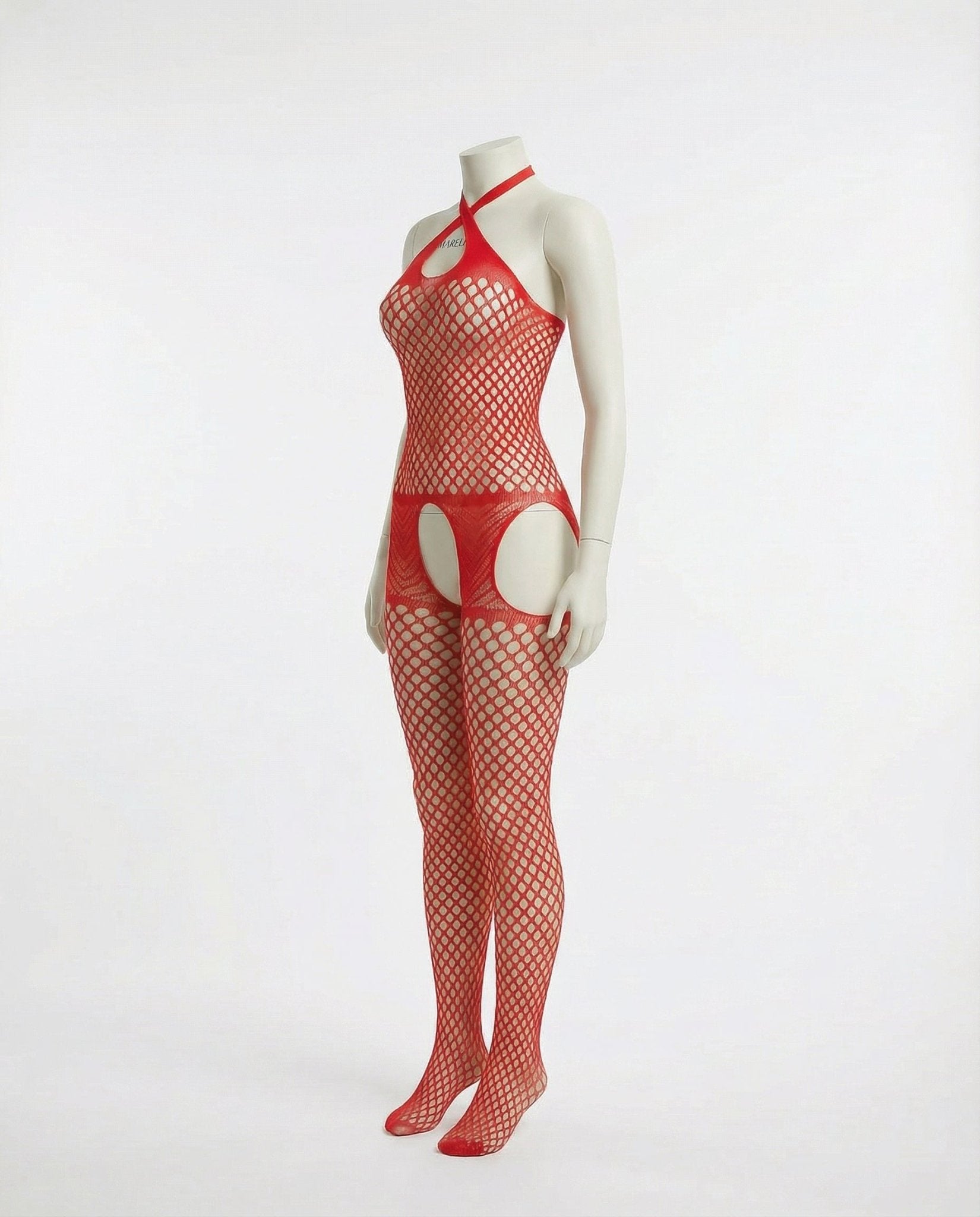 Red Marelia - Fishnet Halter Bodystocking With Open Crotch