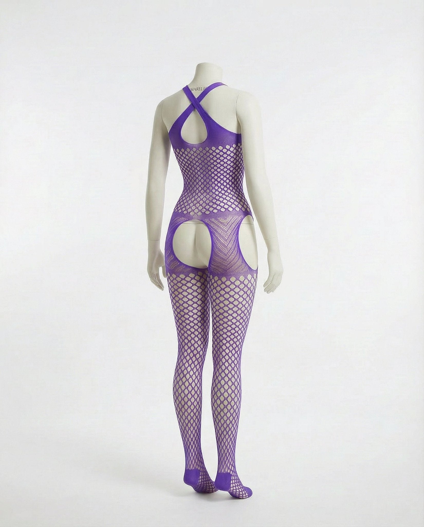 Purple Marelia - Fishnet Halter Bodystocking With Open Crotch