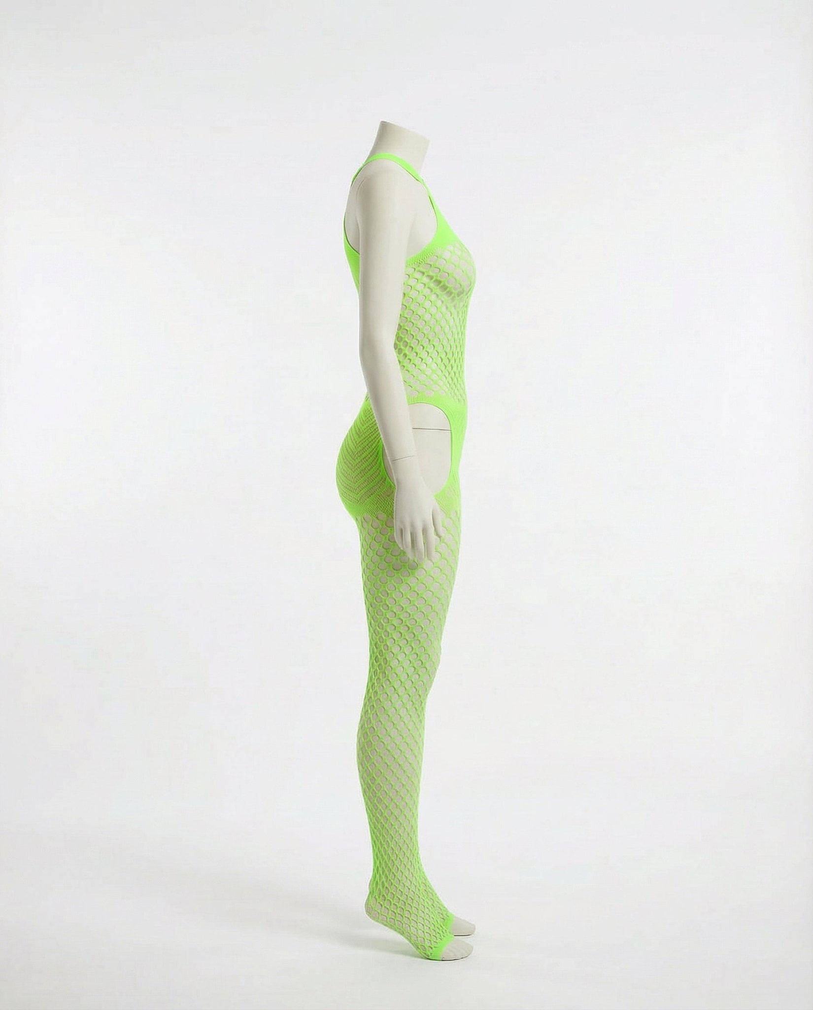 Neon Green Marelia - Fishnet Halter Bodystocking With Open Crotch