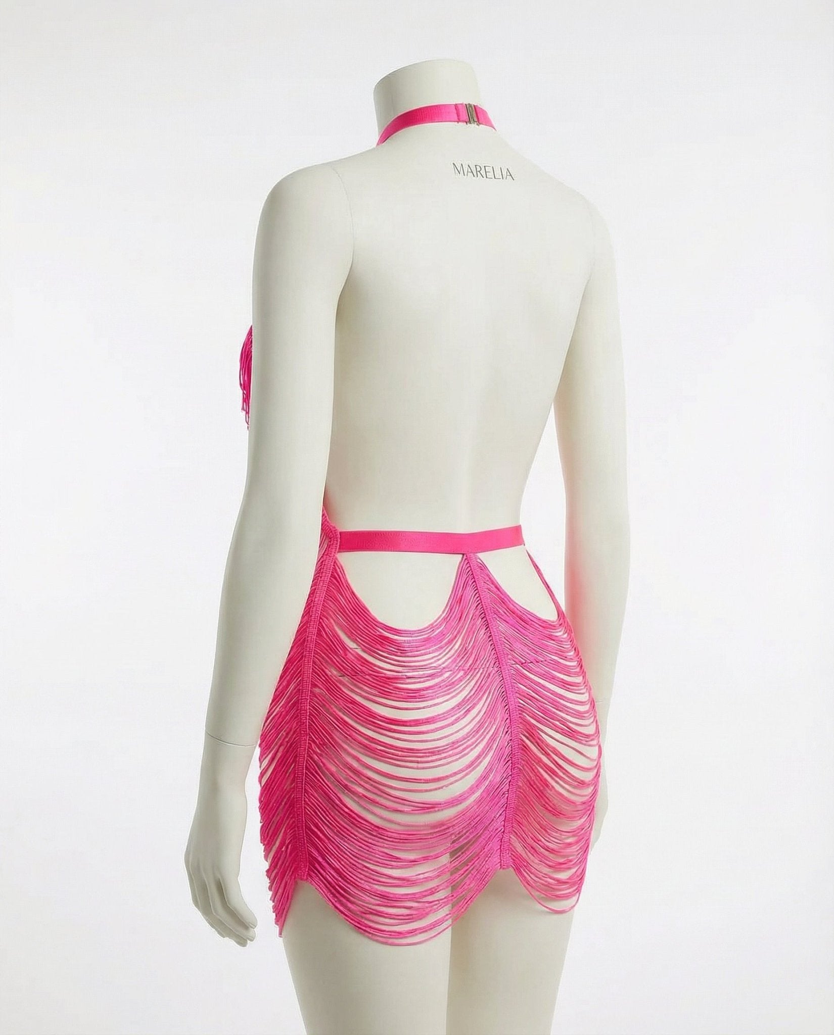 Fuscia Pink Fringe String Halter Mini Dress - Marelia