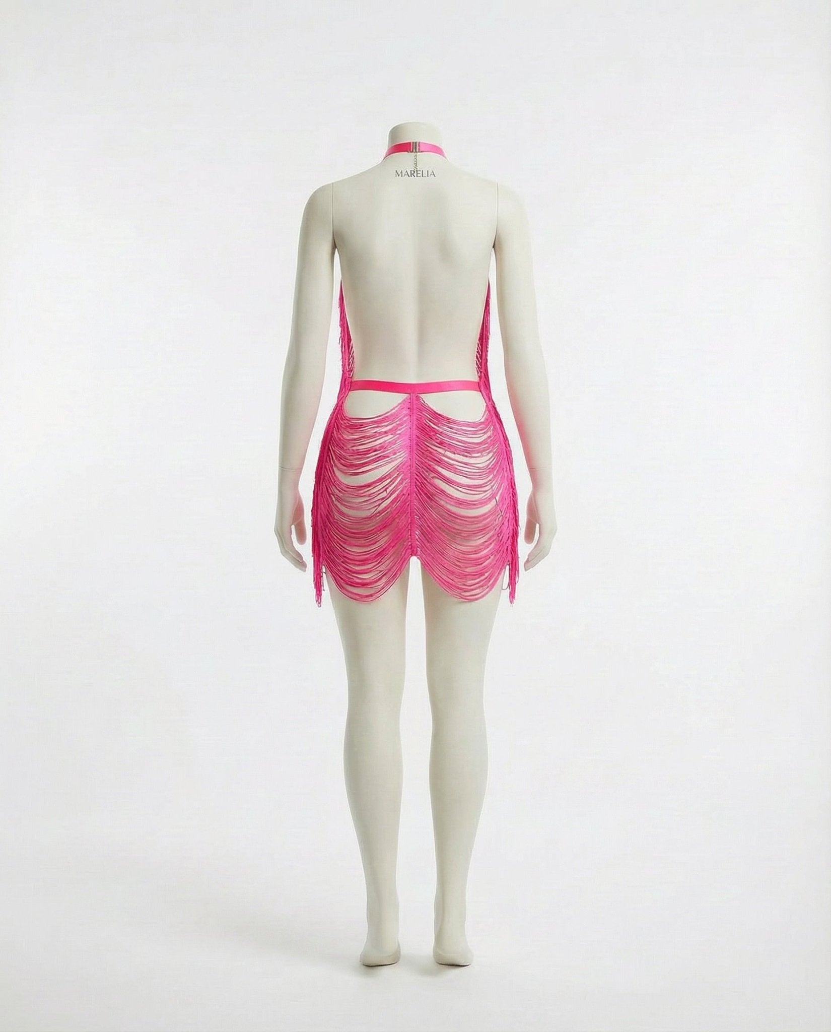 Fuscia Pink Fringe String Halter Mini Dress - Marelia