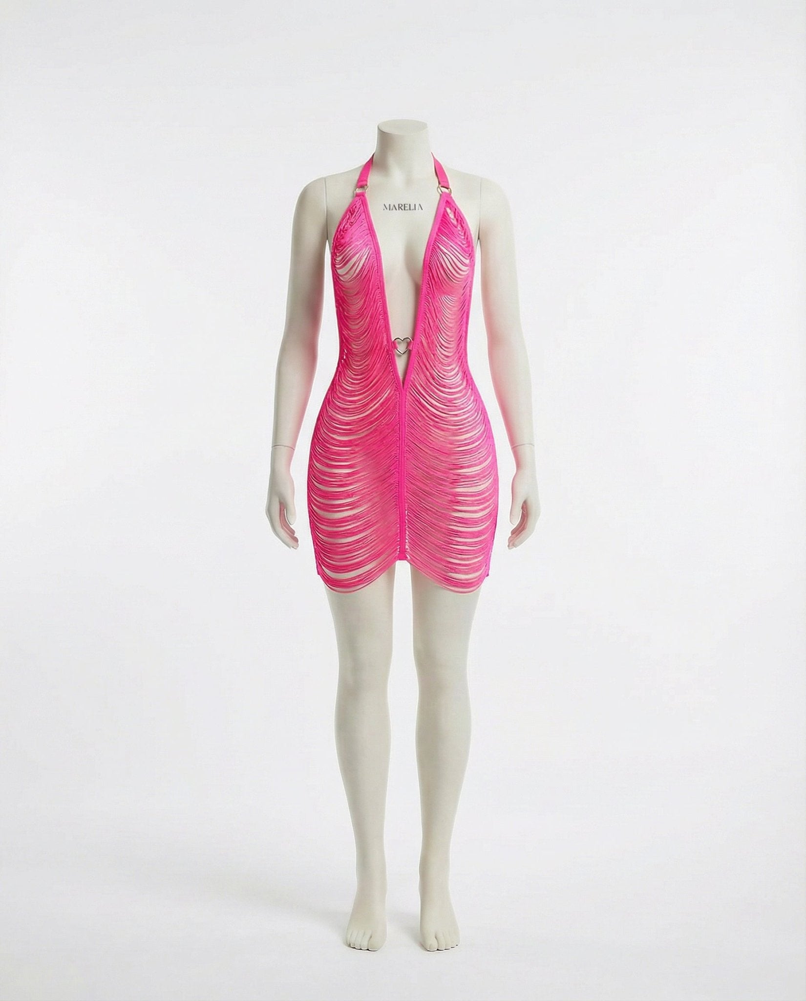 Fuscia Pink Fringe String Halter Mini Dress - Marelia