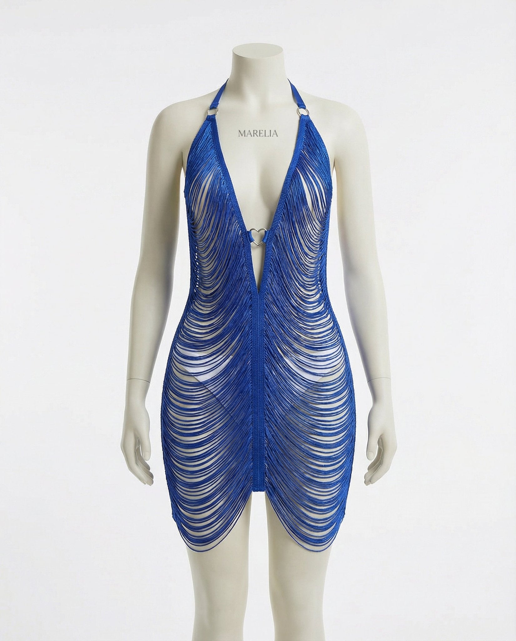 Blue Fringe String Halter Mini Dress - Marelia