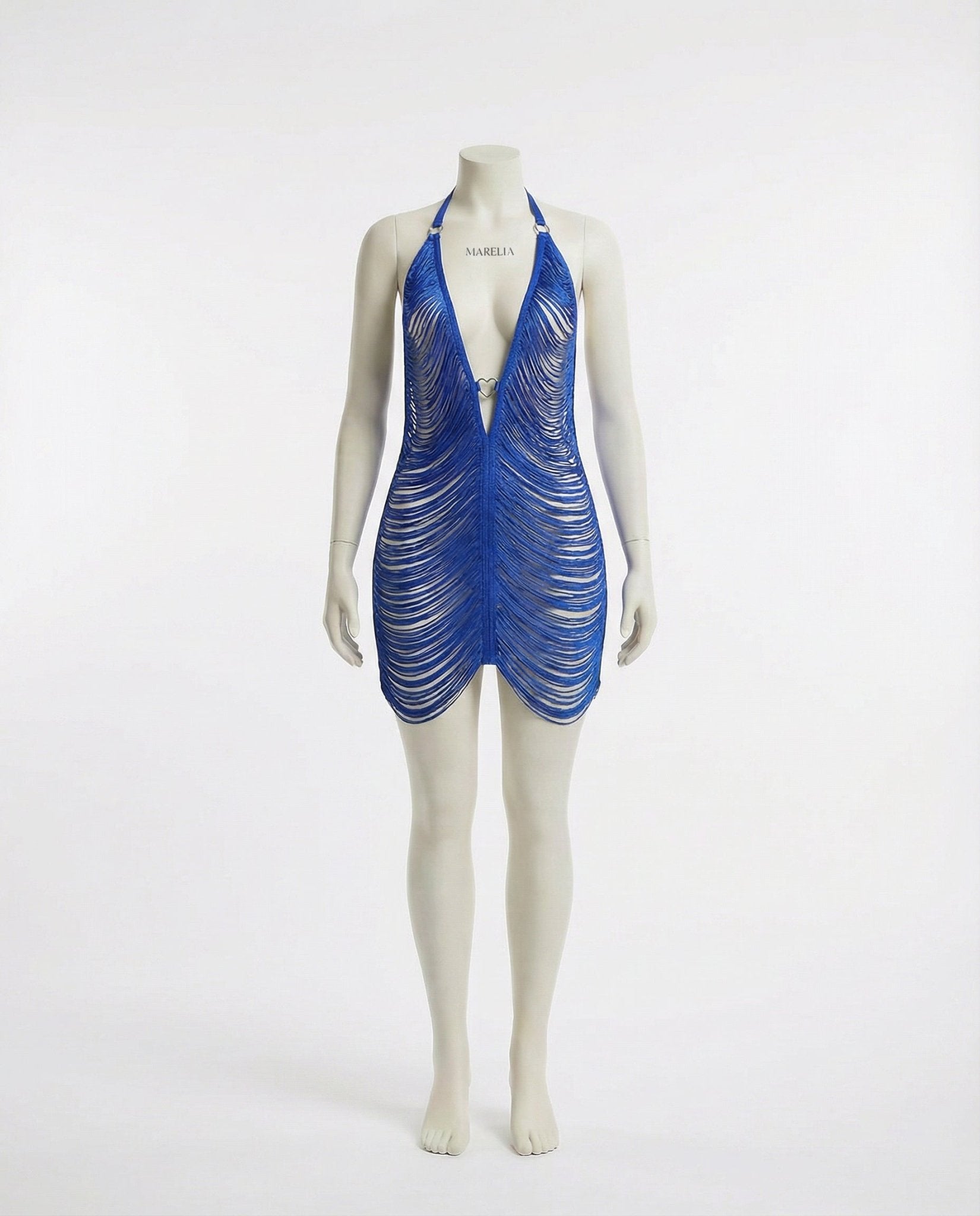 Blue Fringe String Halter Mini Dress - Marelia