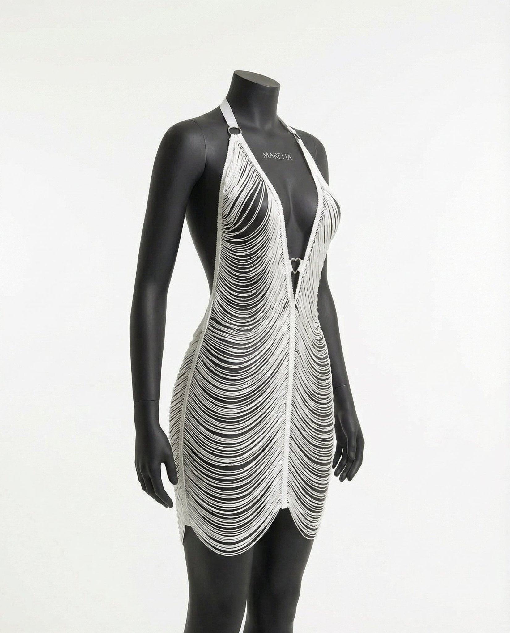 White Fringe String Halter Mini Dress - Marelia