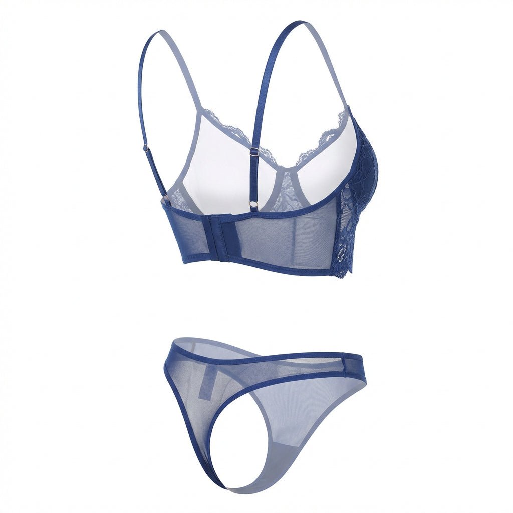 Navy Lace Bra And G-String Set - Marelia