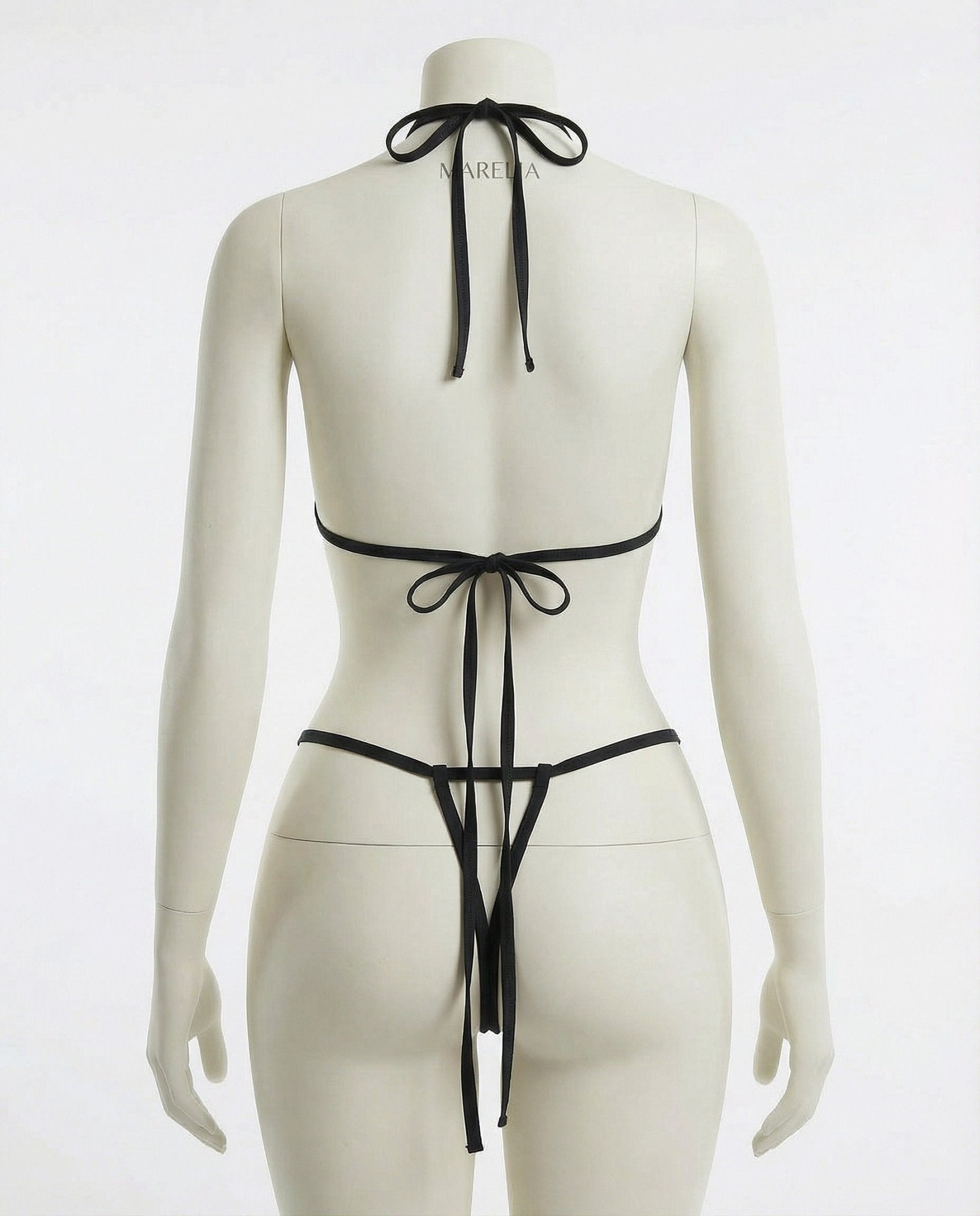 Black Lace Crotchless Deep V Halter Teddy - MARELIA