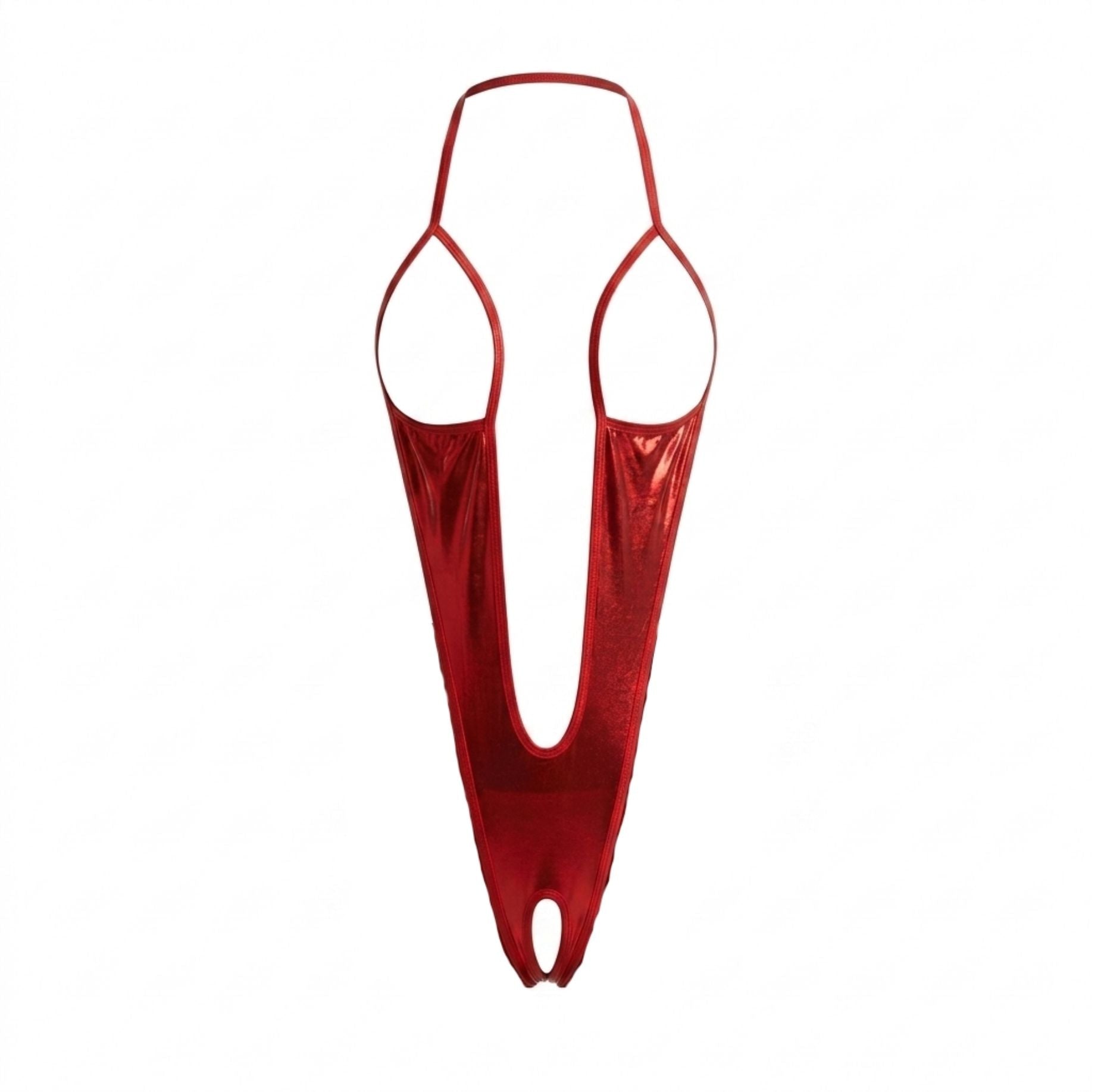 Red Metallic Open Cup Strappy Bodysuit - MARELIA