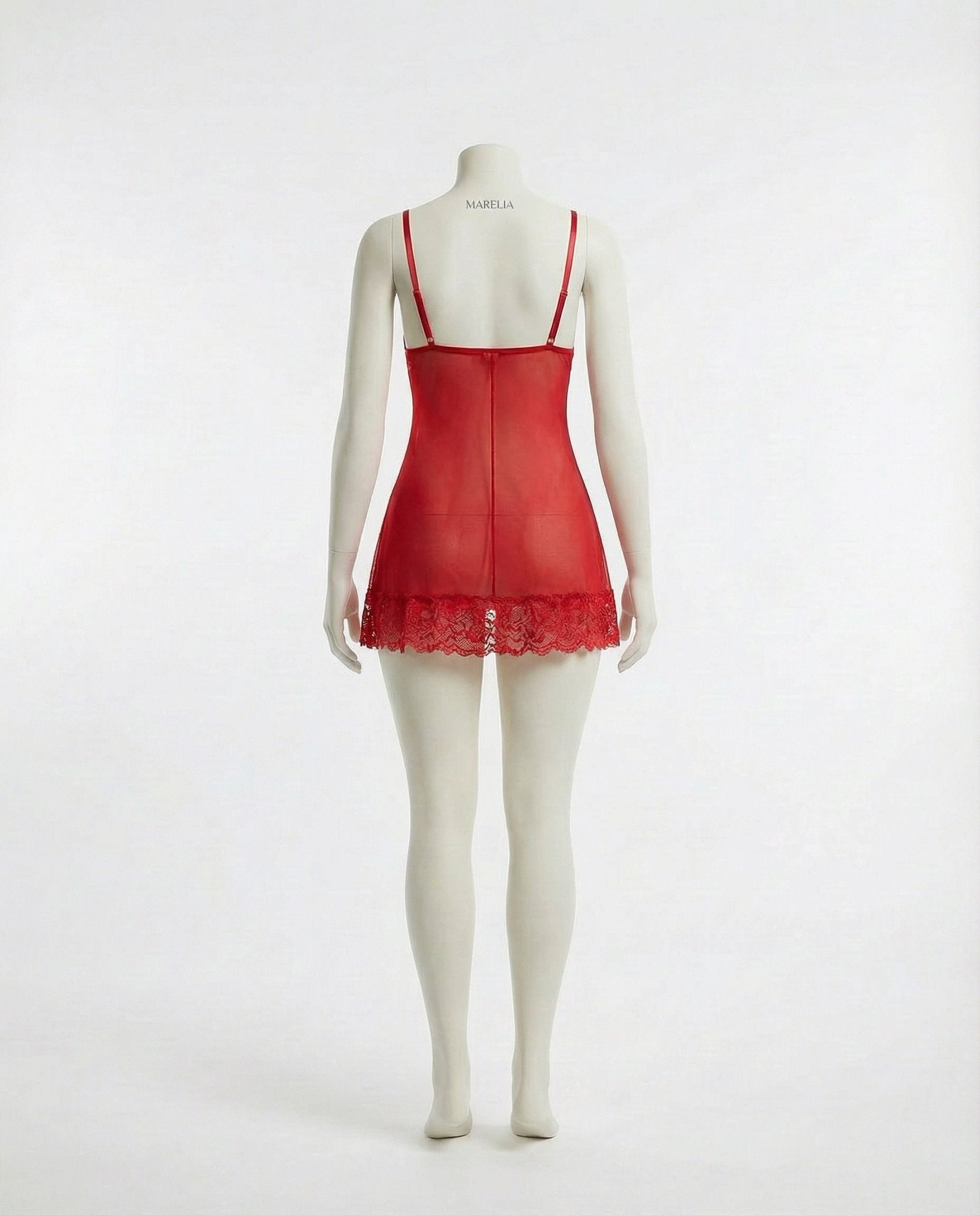 Red Sheer Mesh Lace Chemise With G-String - MARELIA