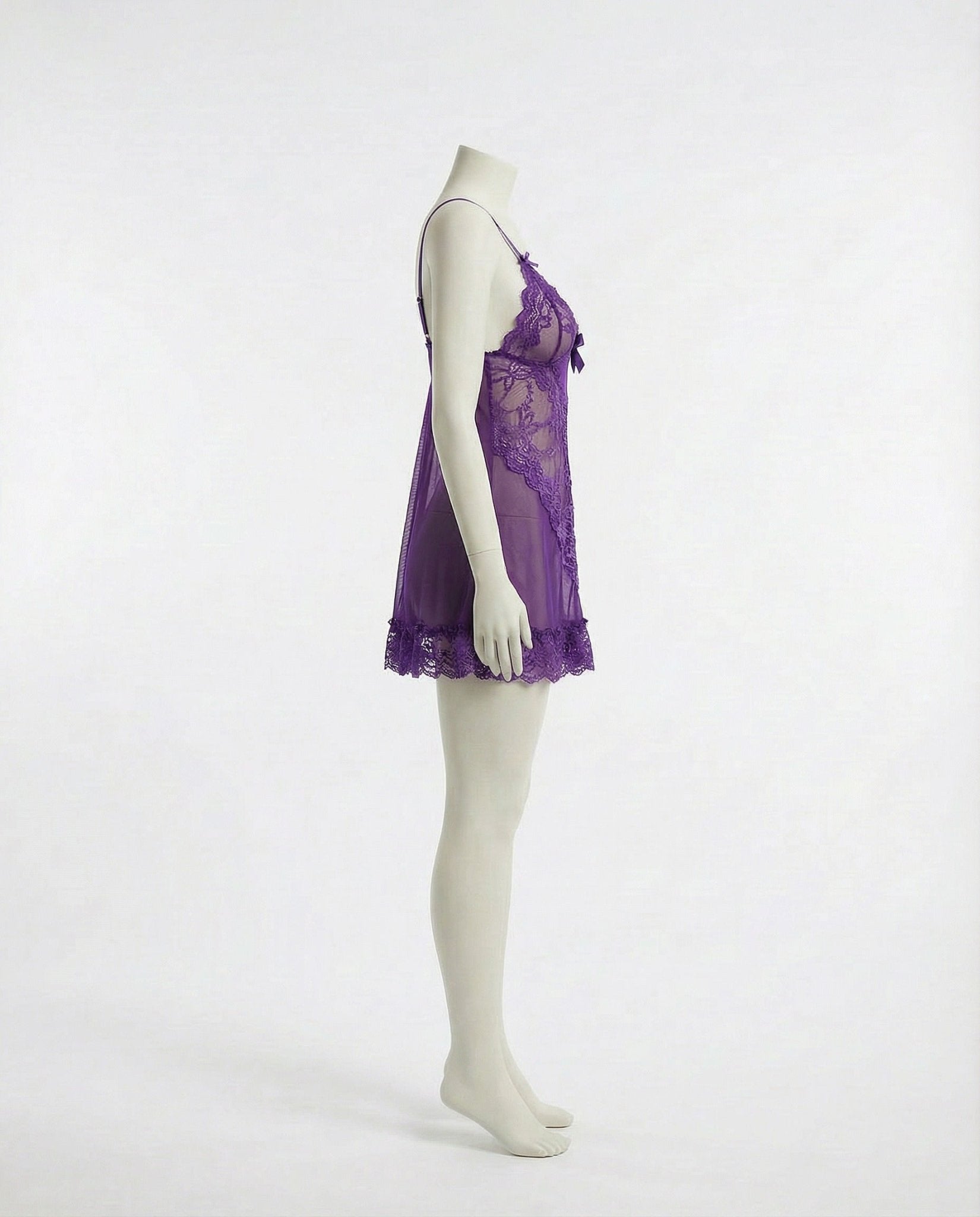 Purple Sheer Mesh Lace Chemise With G-String - MARELIA
