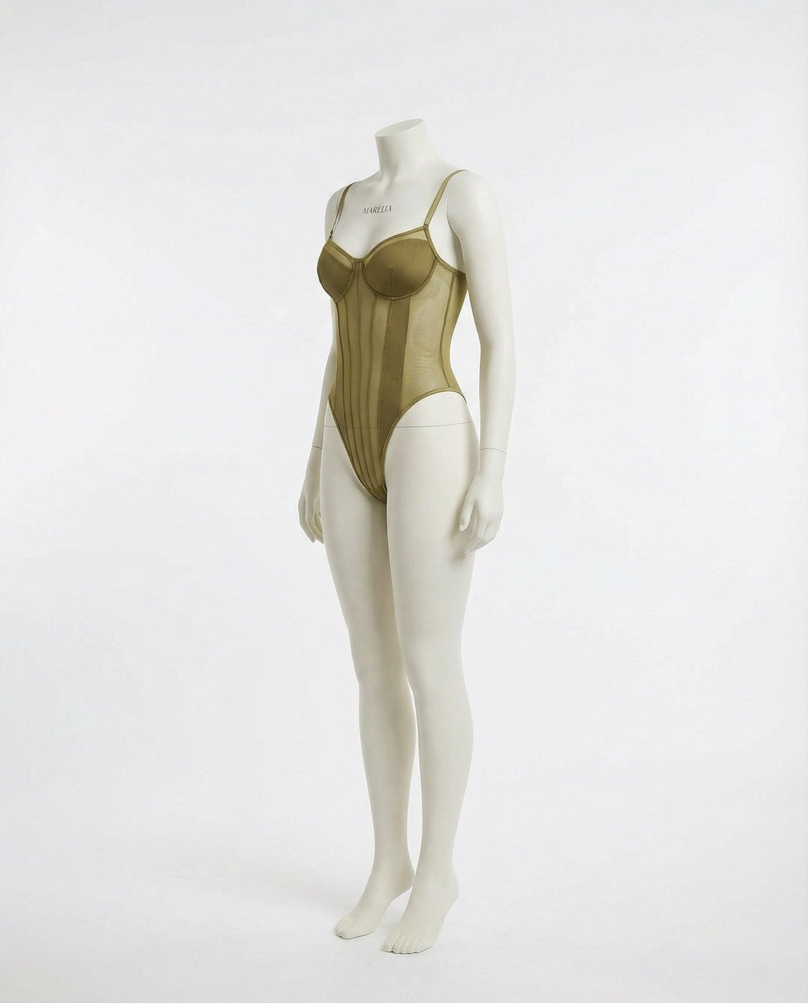 Sheer Mesh Seamed Underwire Bodysuit - MARELIA