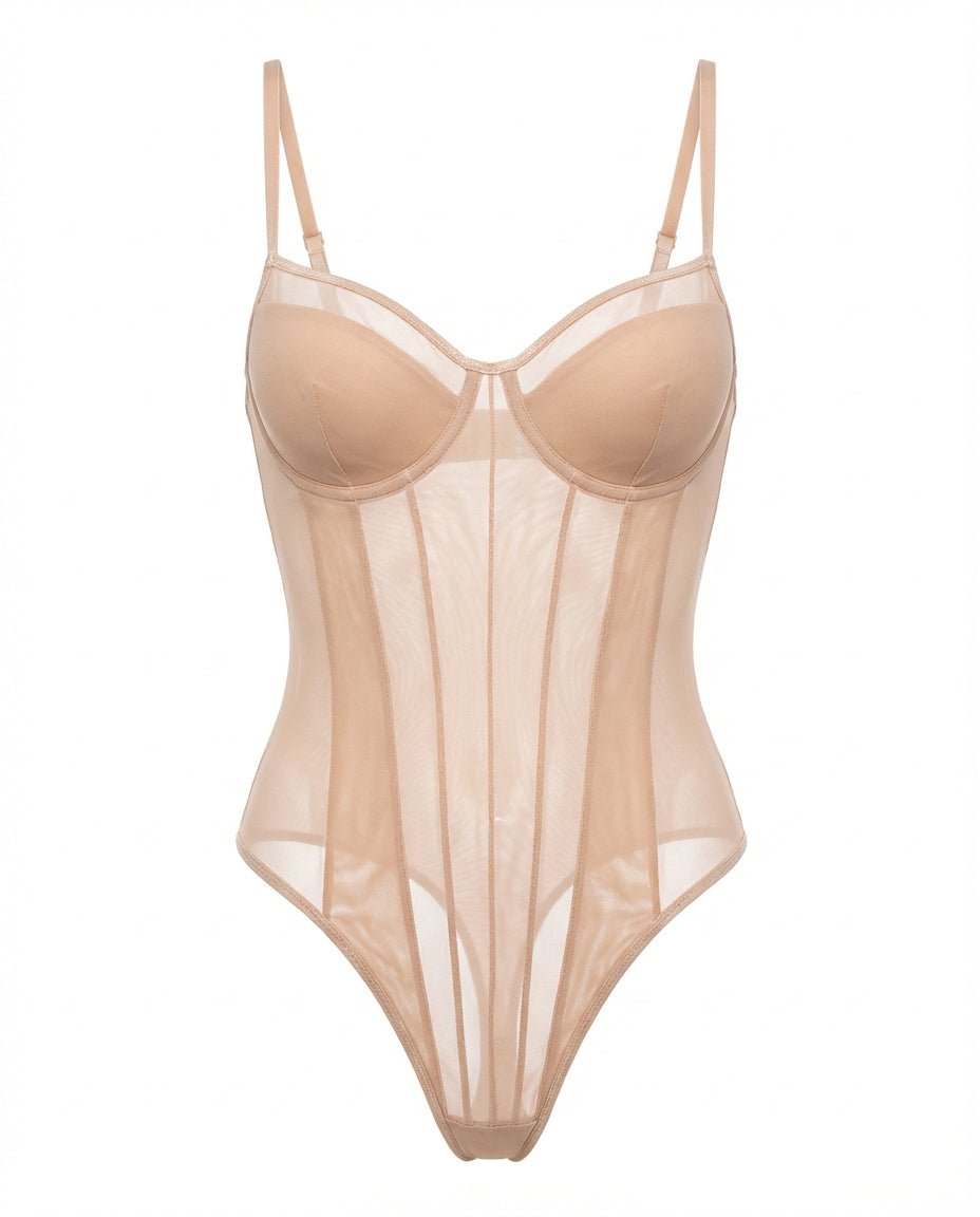 Sheer Mesh Seamed Underwire Bodysuit - MARELIA