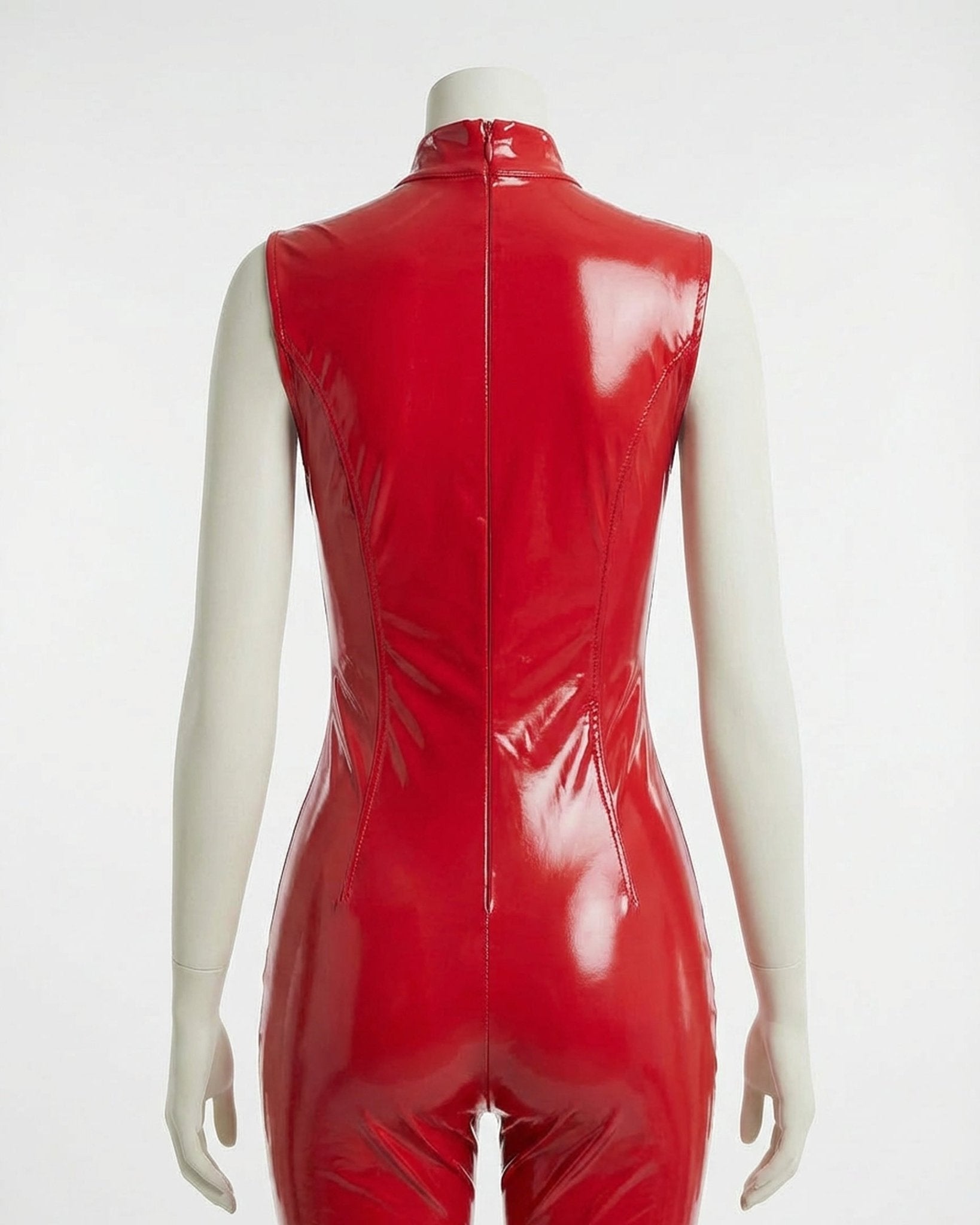 Red Wet Look Crotchless Catsuit With Front Zip - MARELIA