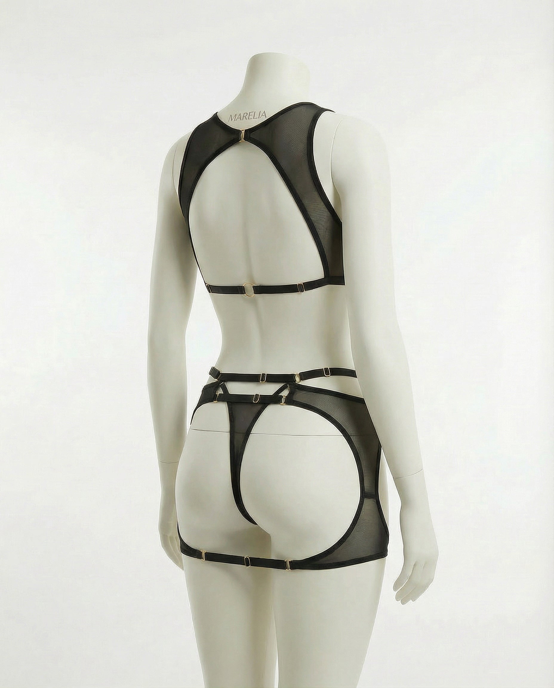 Sheer Mesh Cutout Chemise With Halter Neck