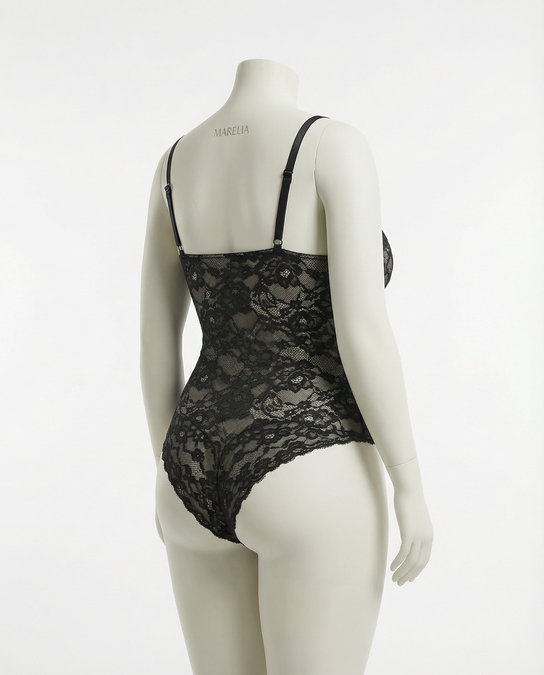 Marelia - Floral Lace Bodysuit With Deep V-Neckline