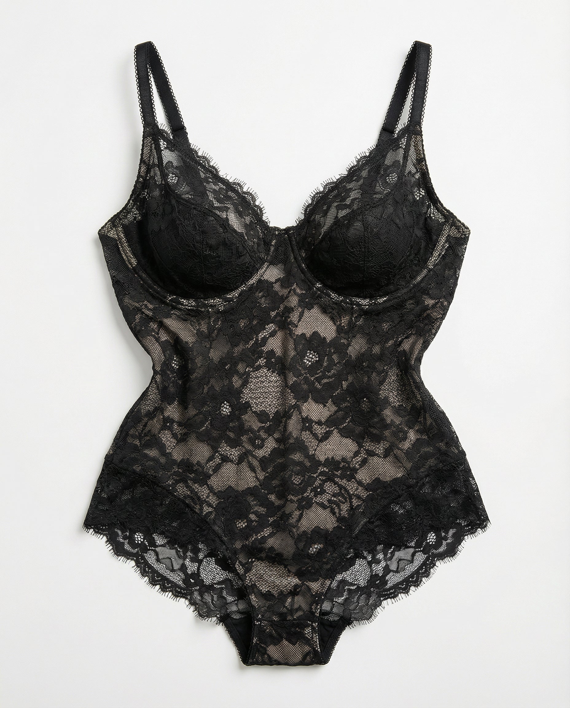 Marelia - Floral Lace Bodysuit With Deep V-Neckline