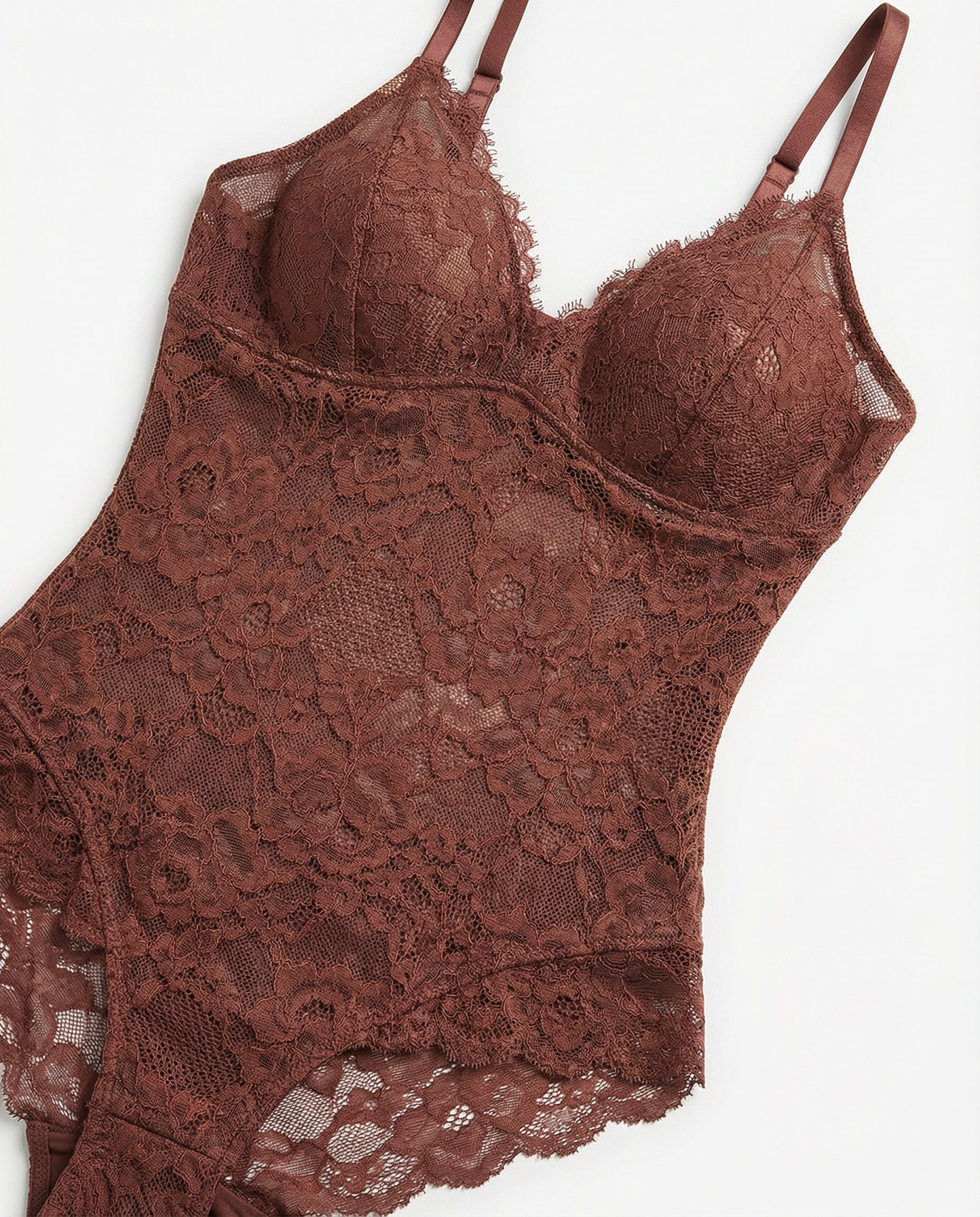 Marelia - Floral Lace Bodysuit With Deep V-Neckline