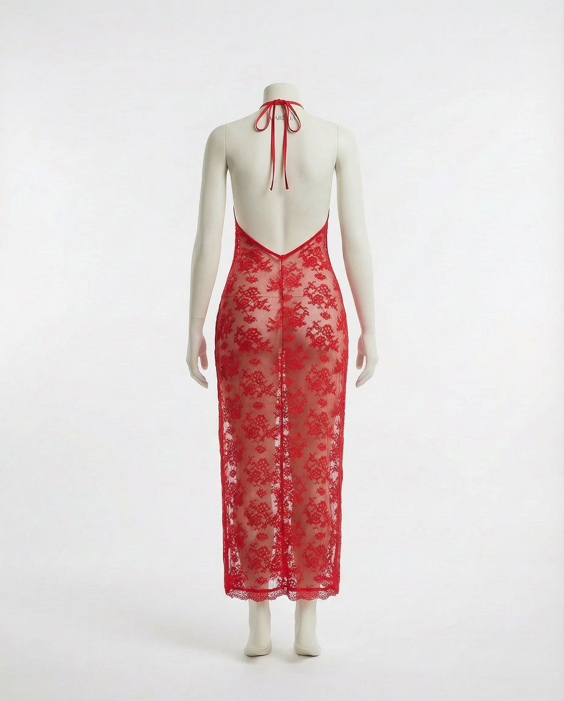 Marelia - Floral Lace Halter Dress With High Slit