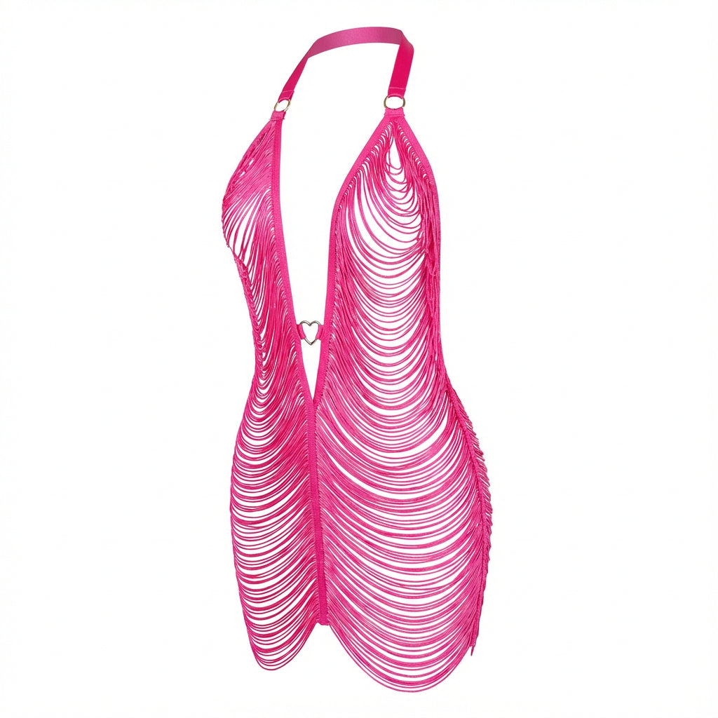 Marelia - Fringe String Halter Mini Dress