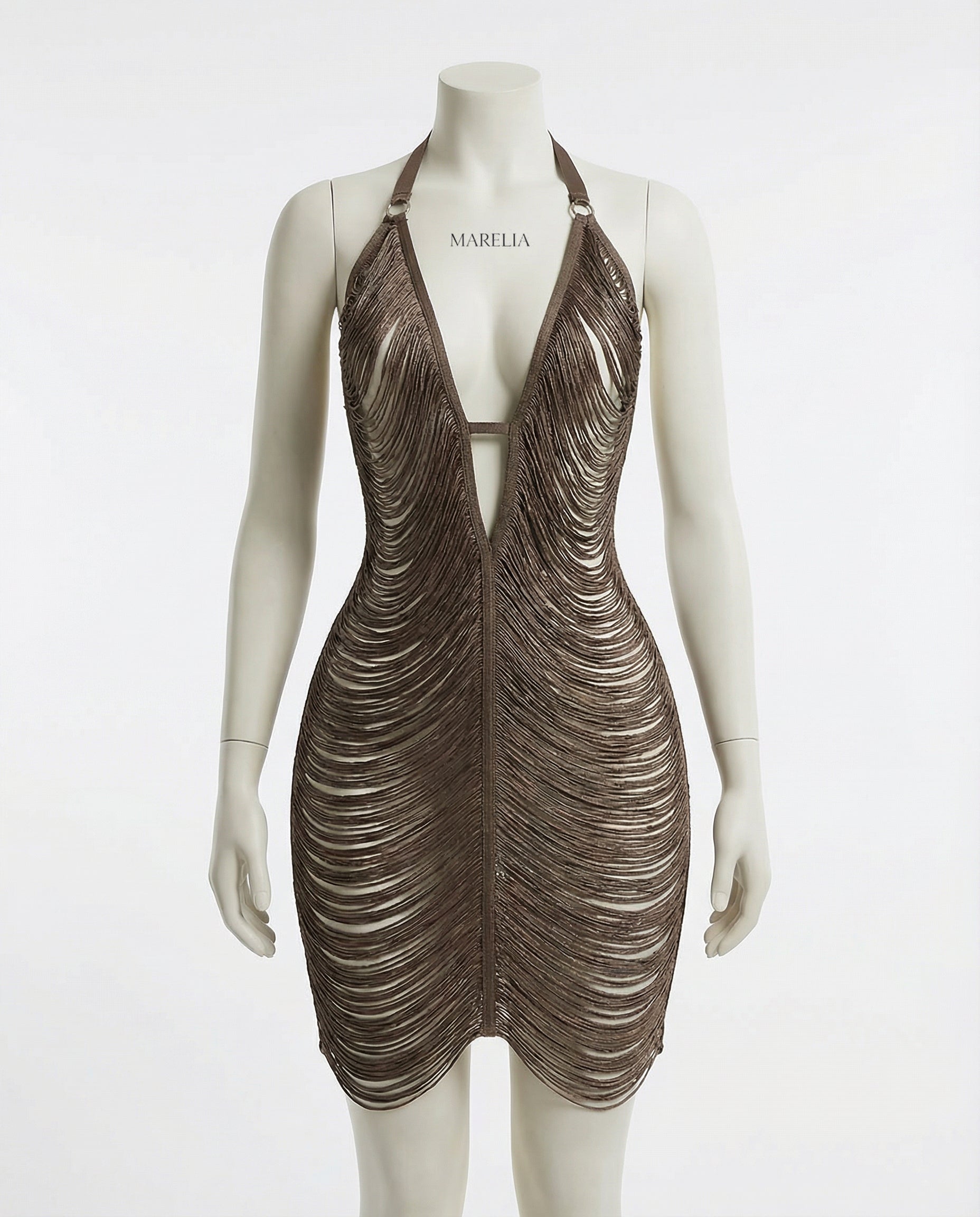 Marelia - Fringe String Halter Mini Dress