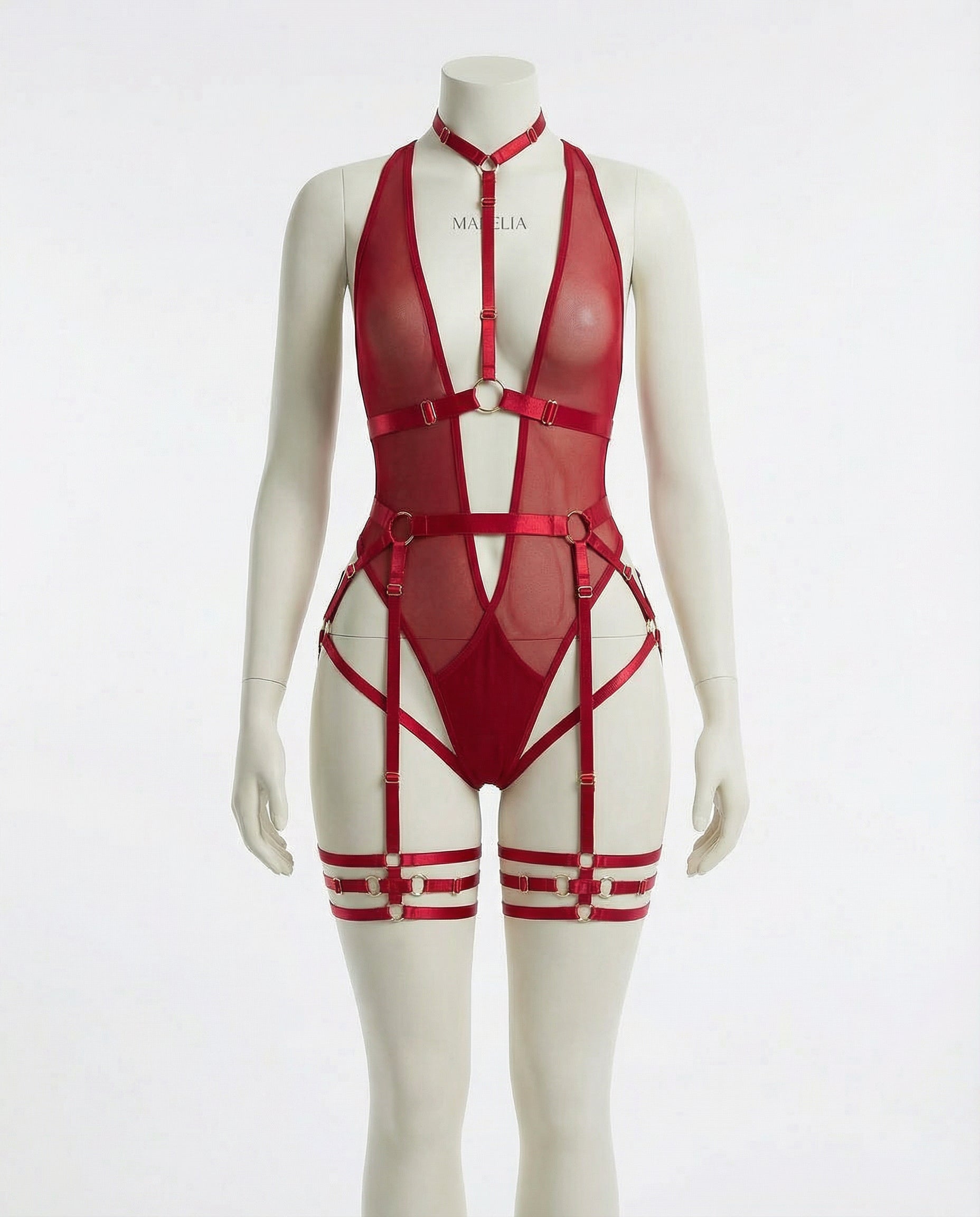 Strappy Halter Bodysuit With Garter Belt