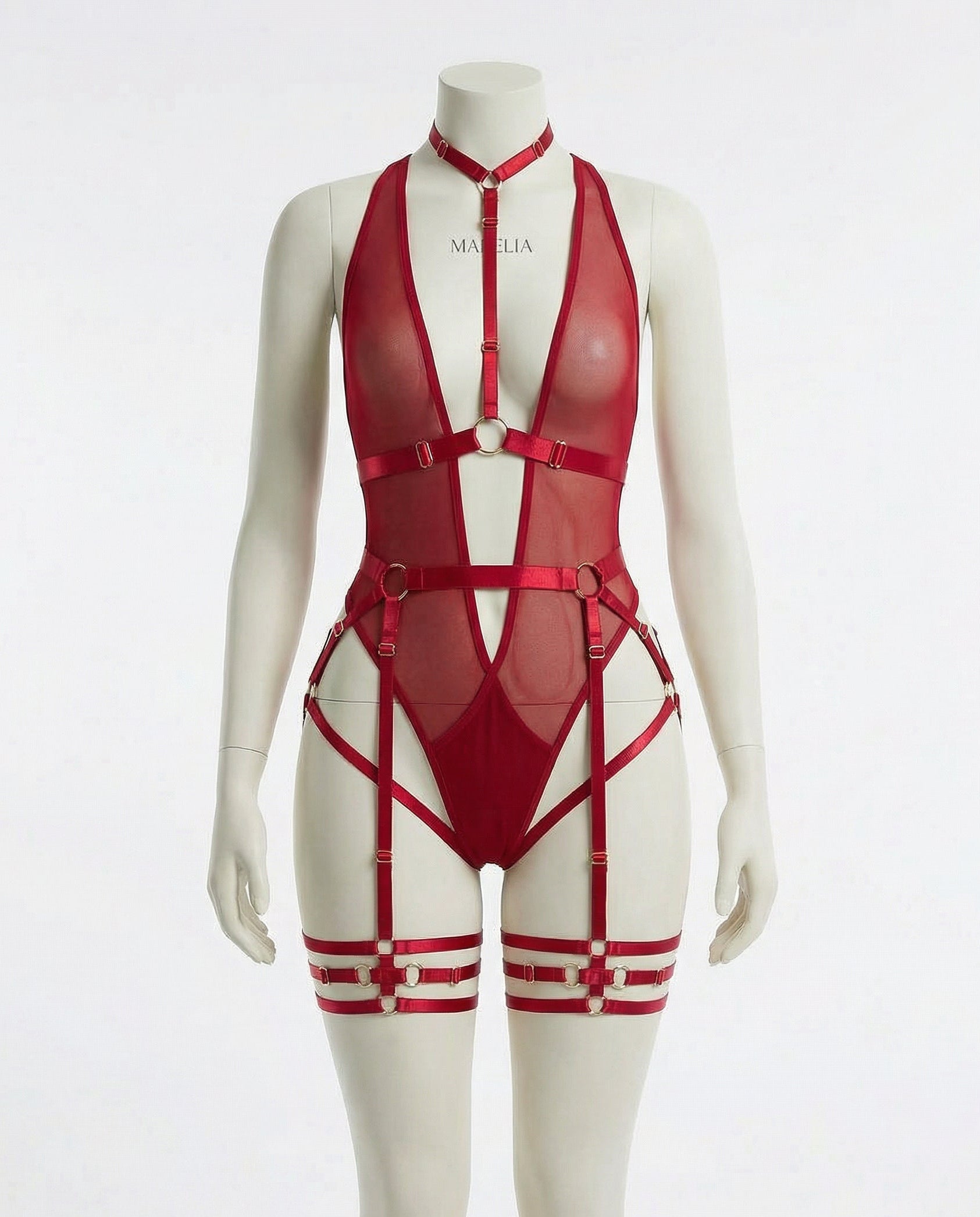 Strappy Halter Bodysuit With Garter Belt