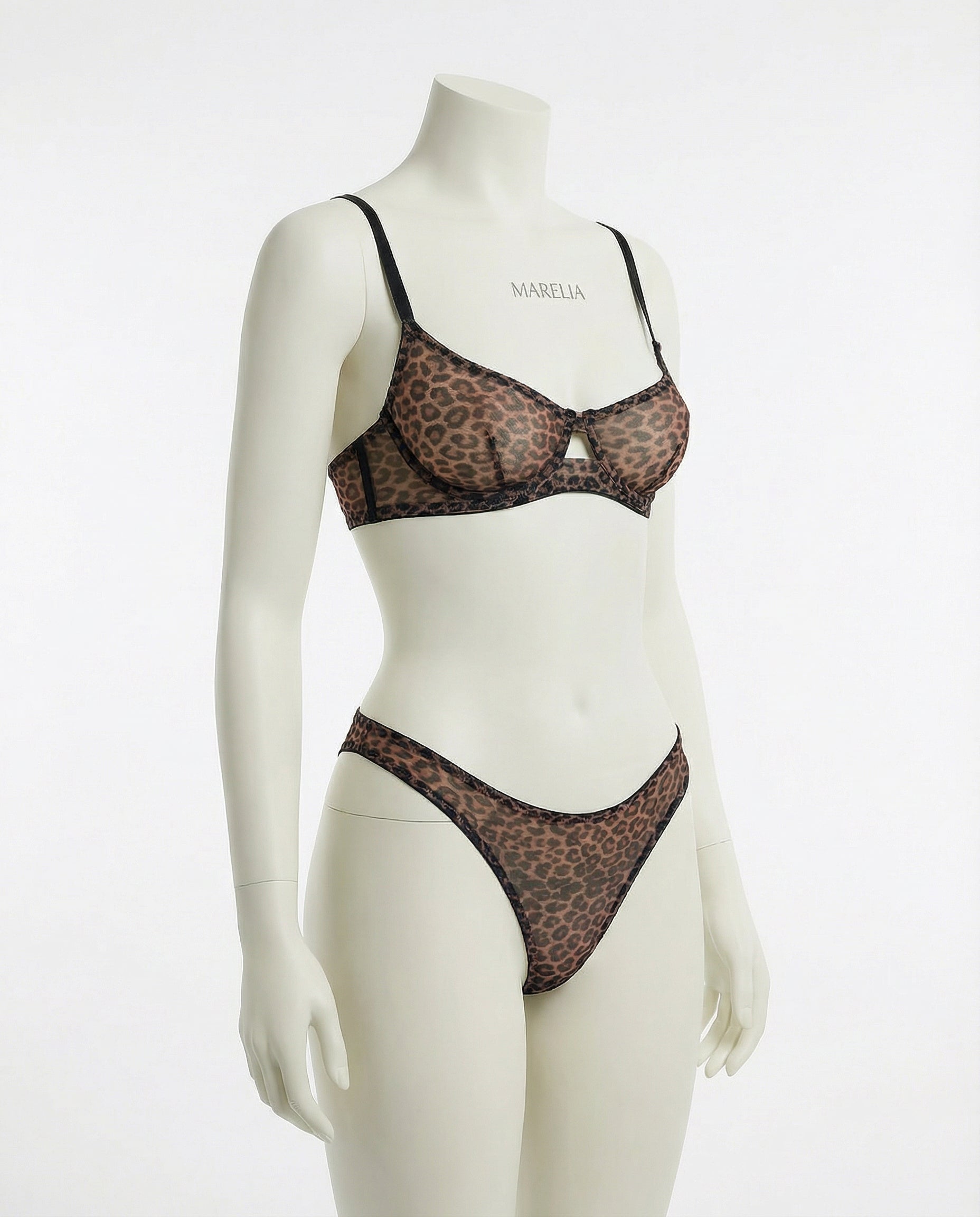 Leopard Print Mesh Bra And Thong Set