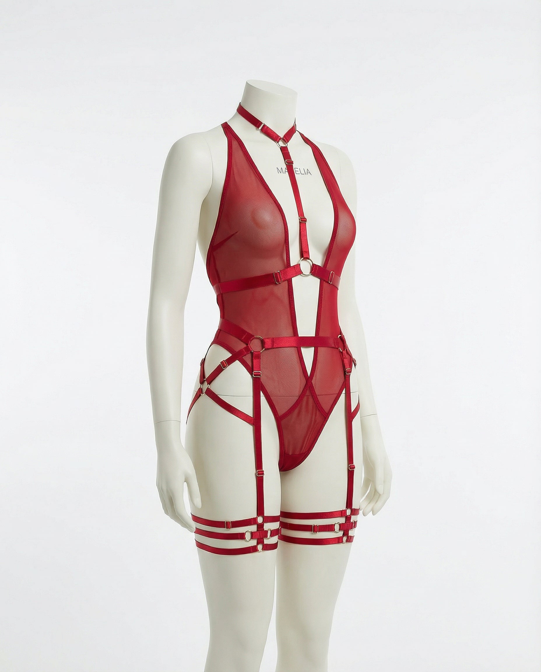 Strappy Halter Bodysuit With Garter Belt
