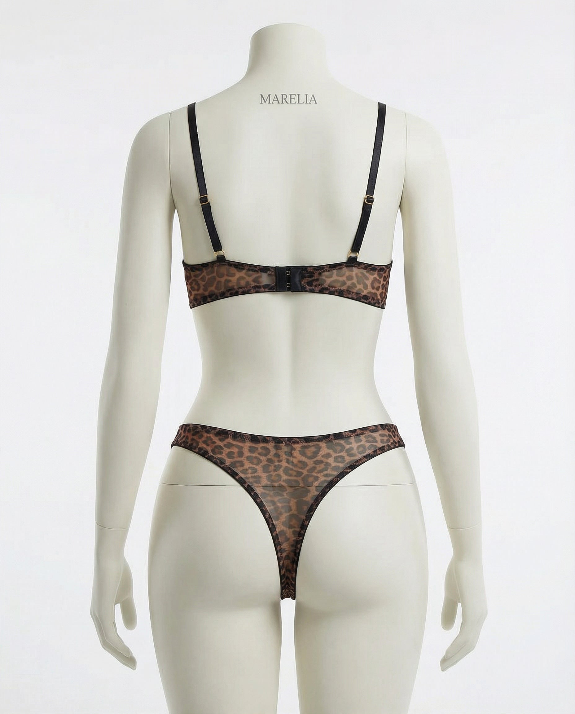 Leopard Print Mesh Bra And Thong Set