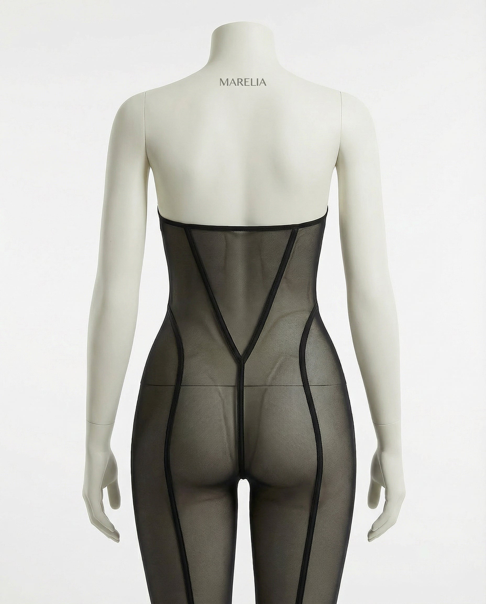 Sheer Mesh Bodystocking With Front Zip And G-String Set