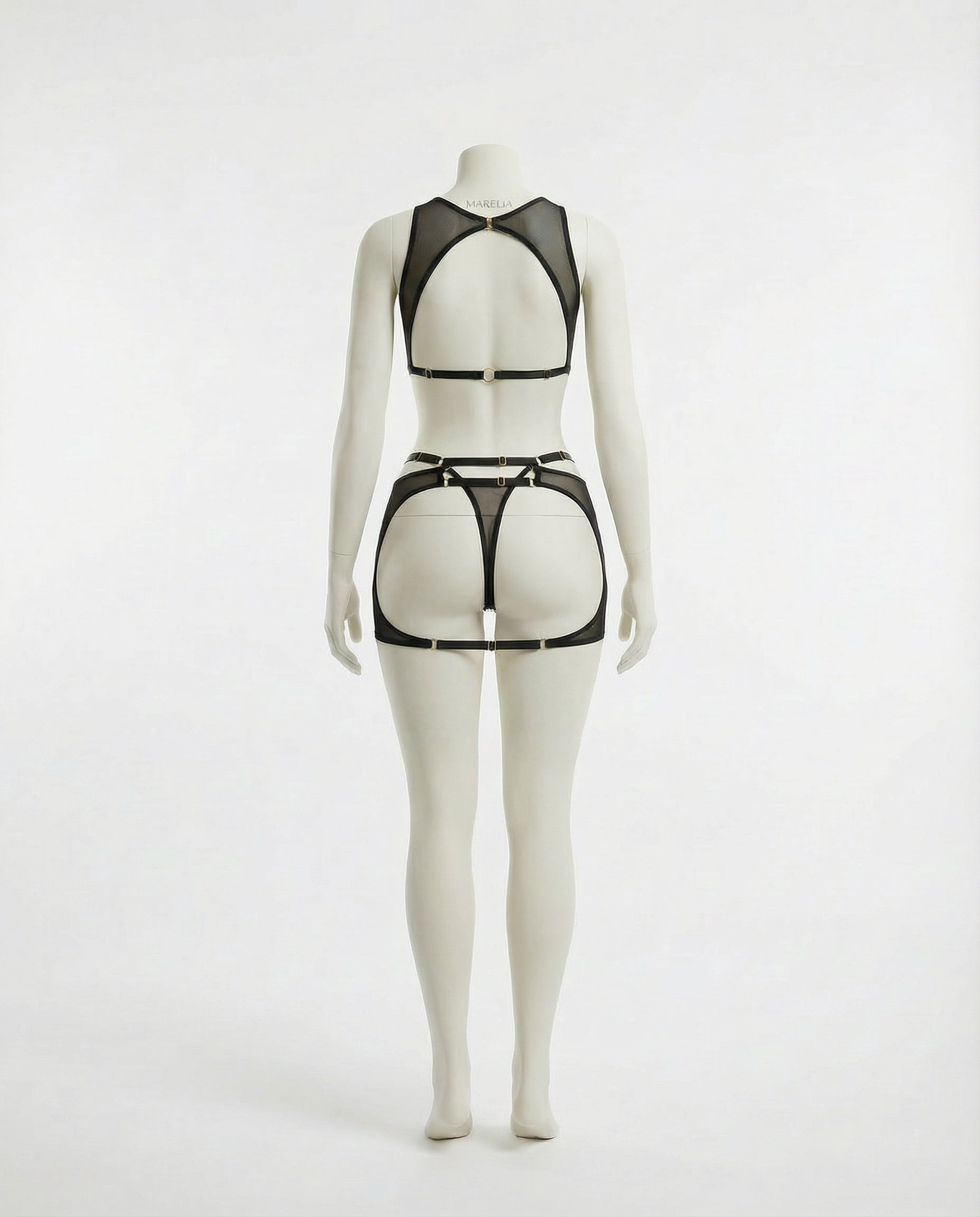 Sheer Mesh Cutout Chemise With Halter Neck