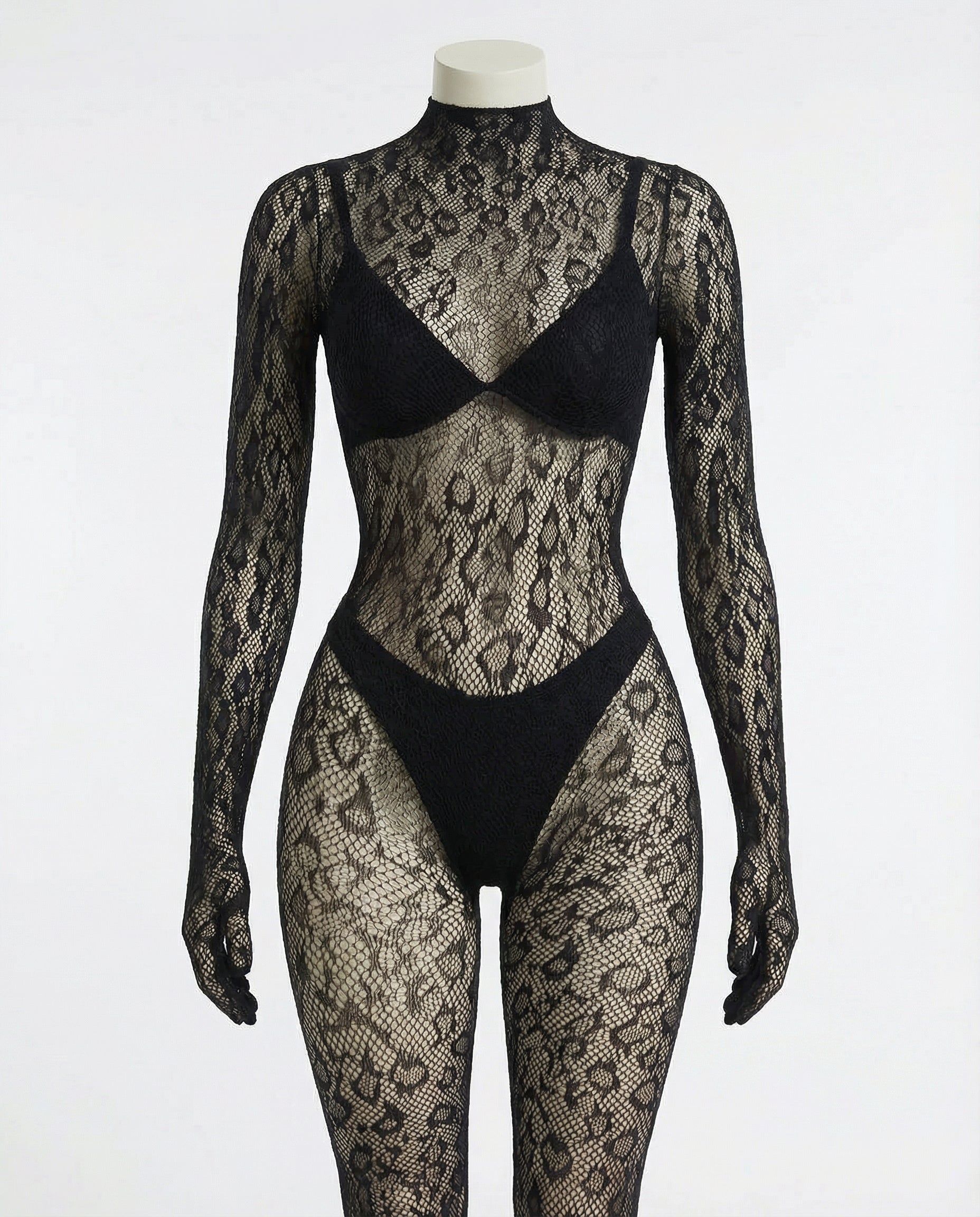 Sheer Lace Long Sleeve Bodysuit