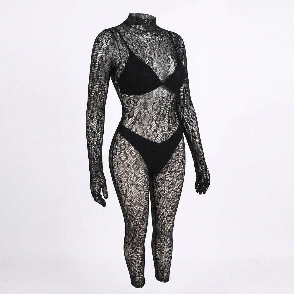 Sheer Lace Long Sleeve Bodysuit