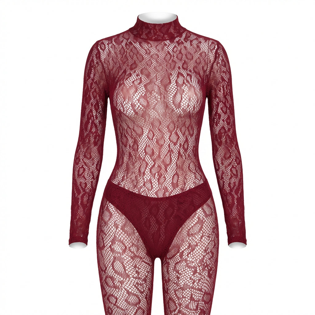 Sheer Lace Long Sleeve Bodysuit
