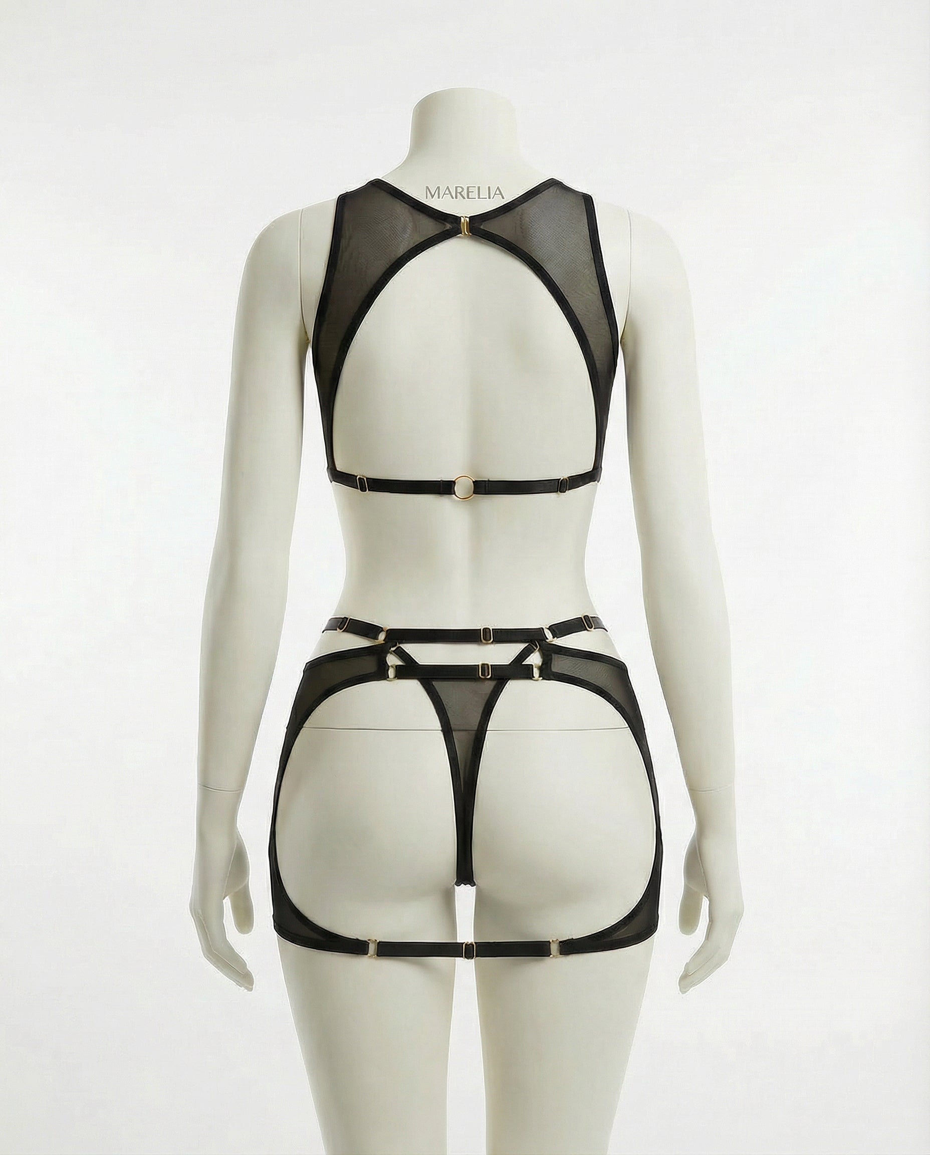 Sheer Mesh Cutout Chemise With Halter Neck