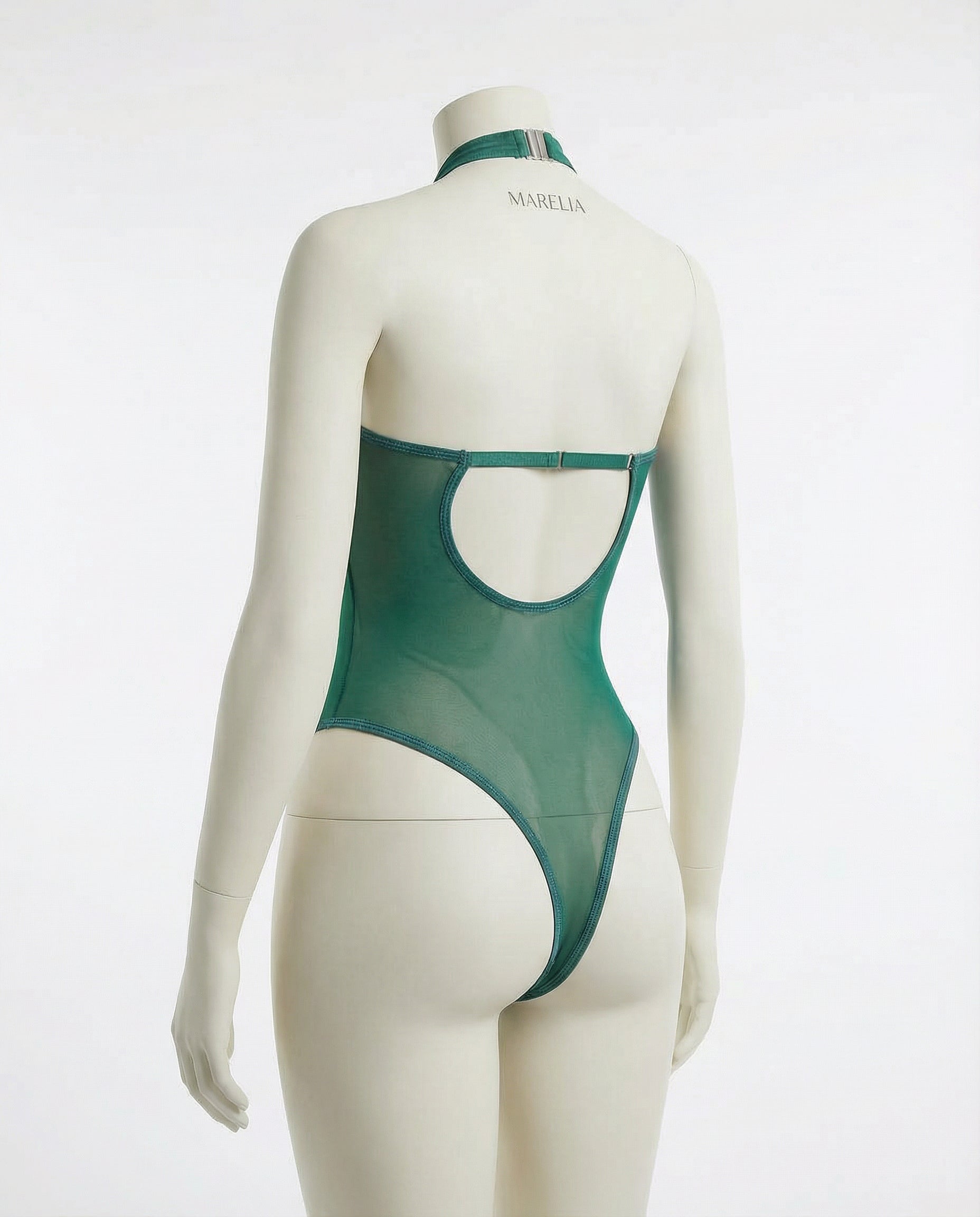 Marelia - Lace Appliqué Halter Bodysuit With Back Cutout