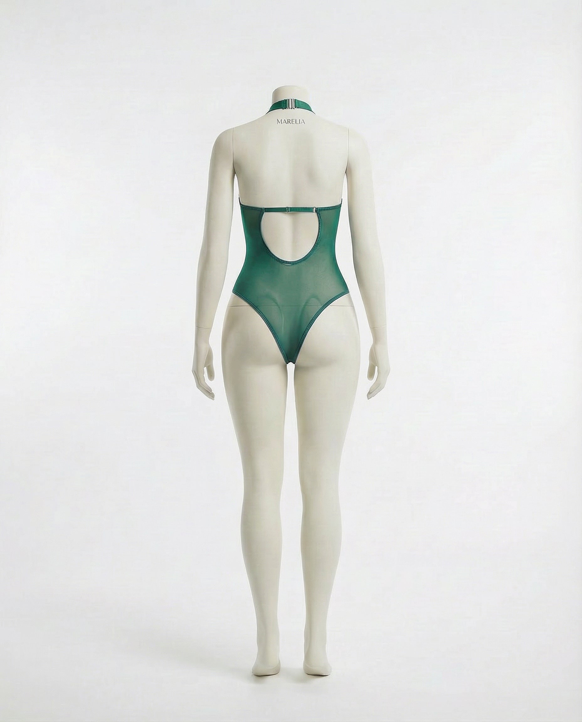 Marelia - Lace Appliqué Halter Bodysuit With Back Cutout