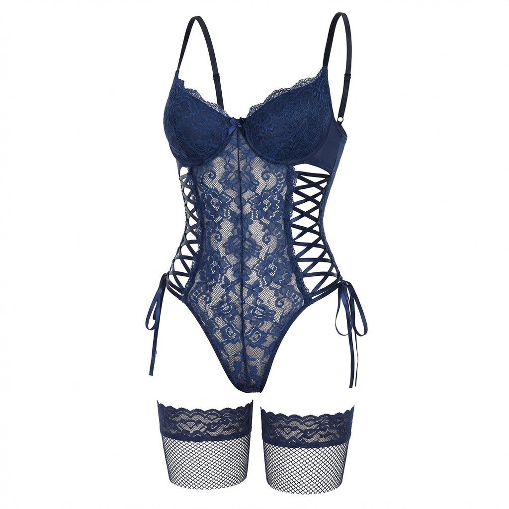 Marelia - Lace Bodysuit With Side Lace-Up Detail