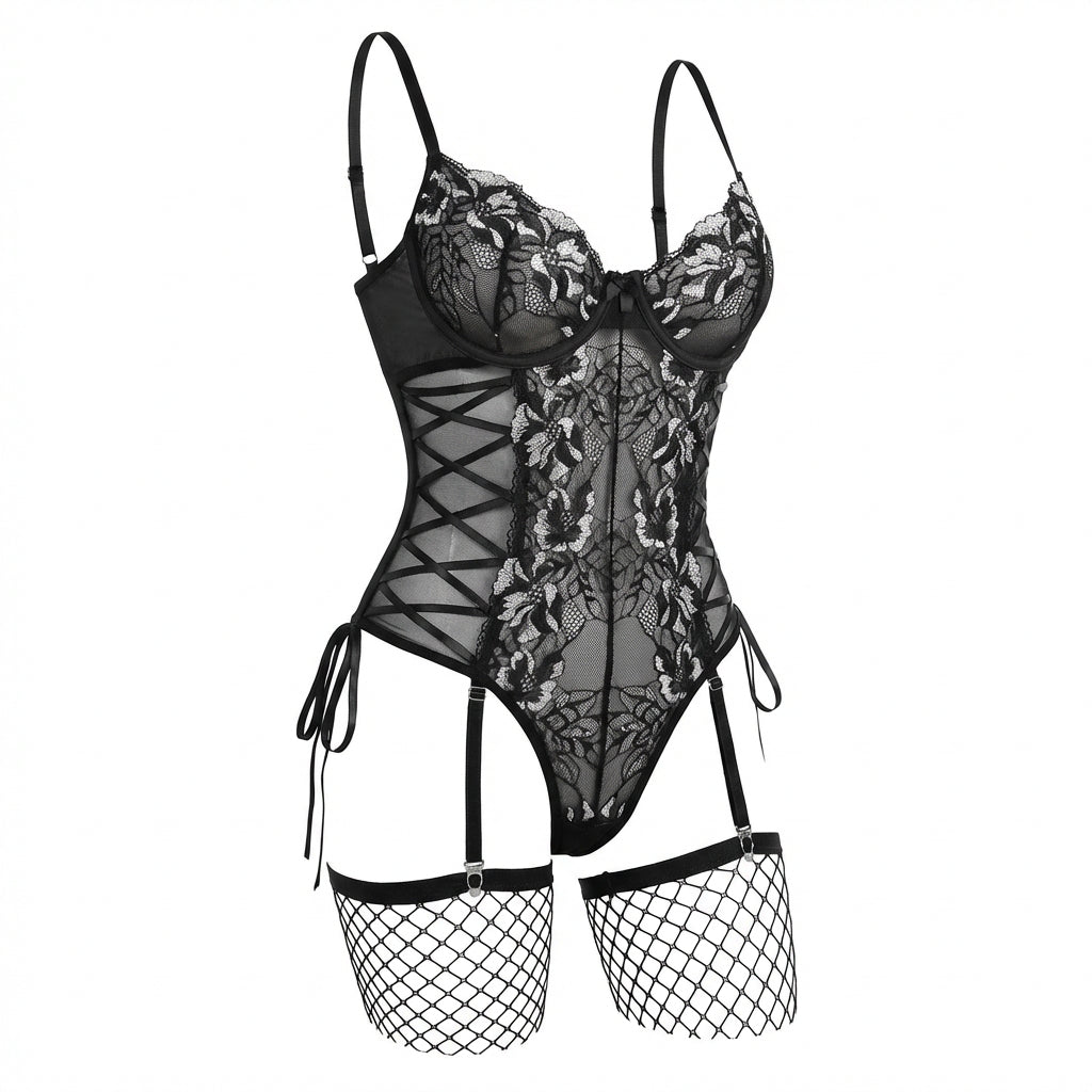 Marelia - Lace Bodysuit With Side Lace-Up Detail