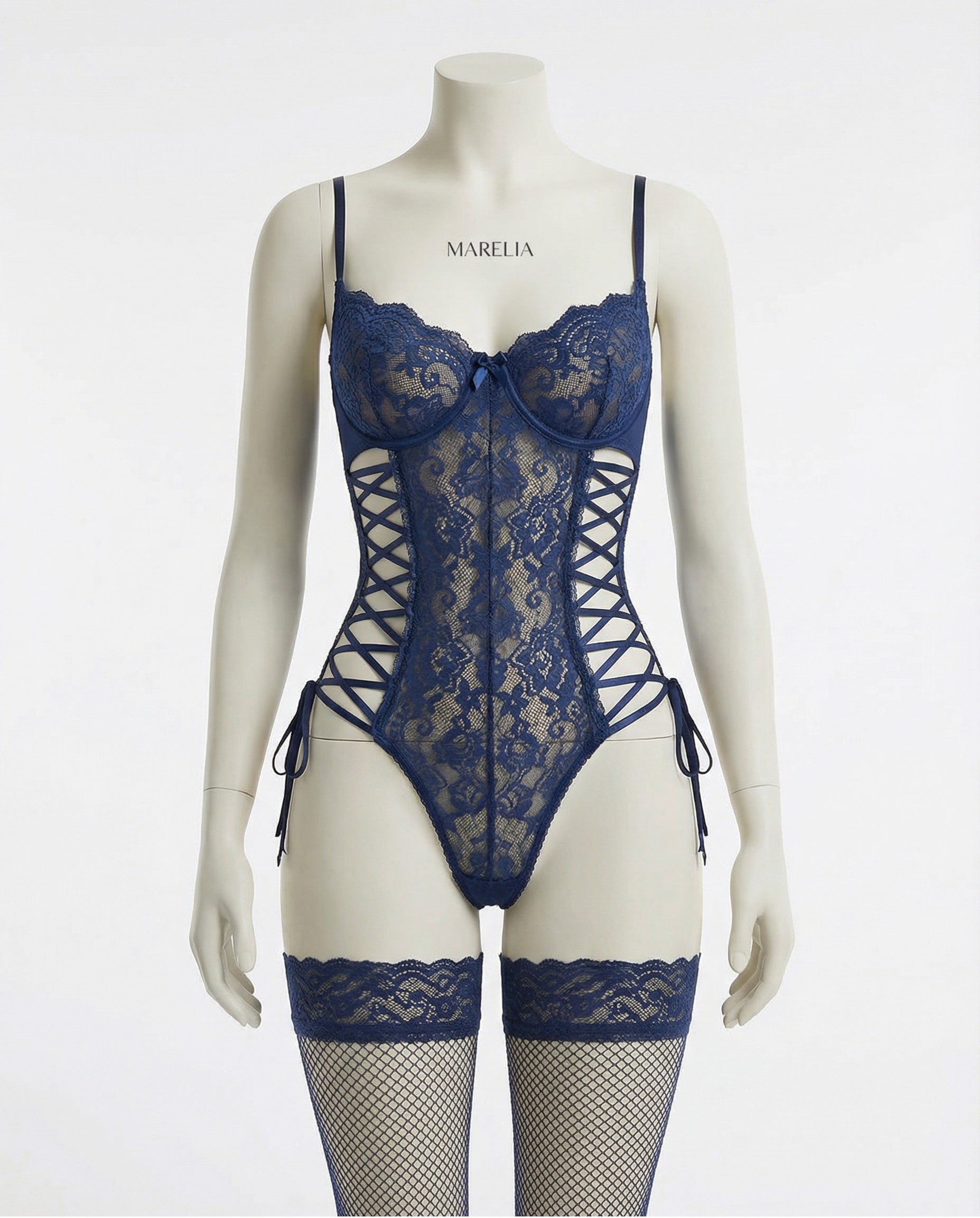 Lace Bodysuit With Side Lace-Up Detail