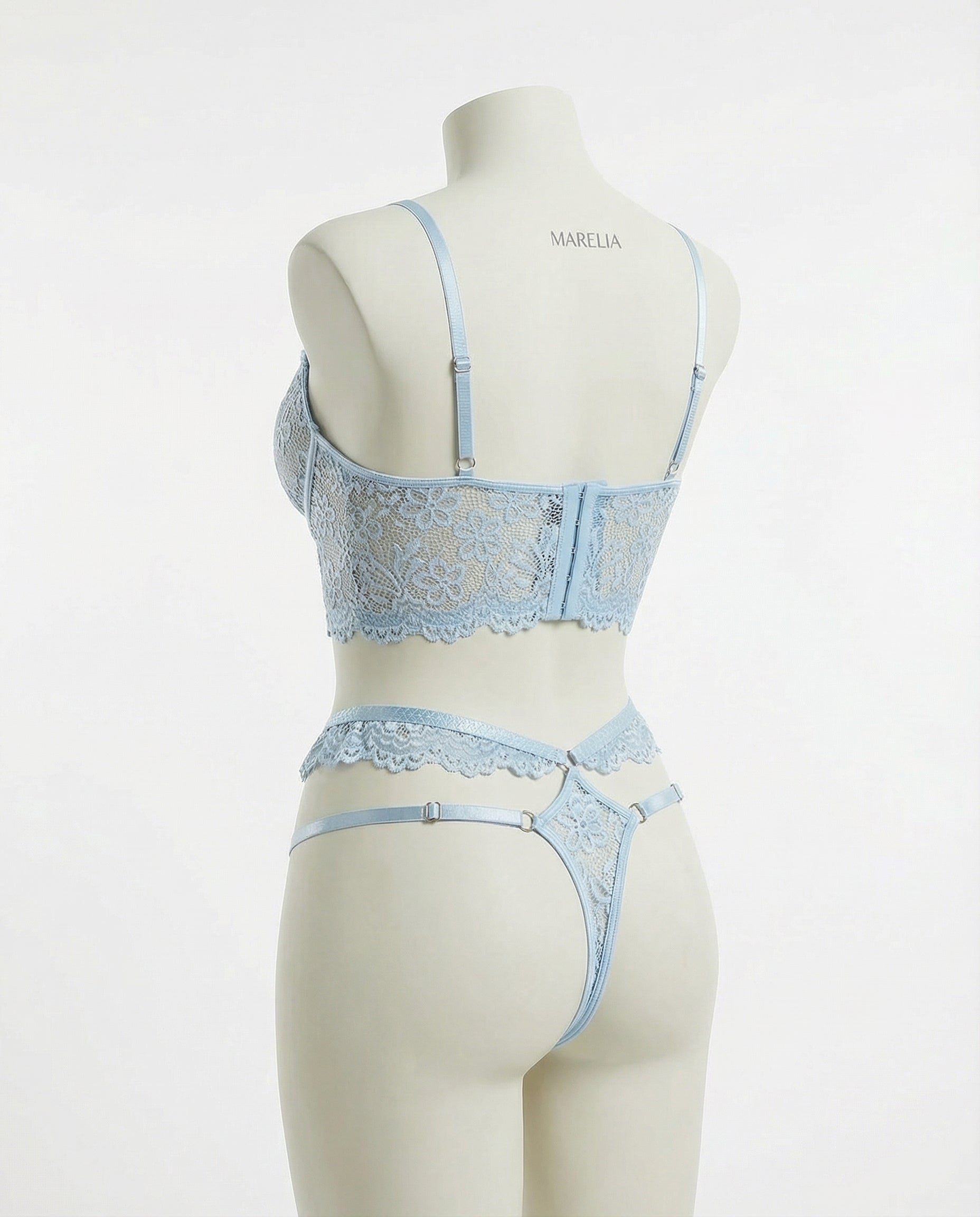 Marelia - Lace Bra And Thong Set With Corset Lace-Up Detail