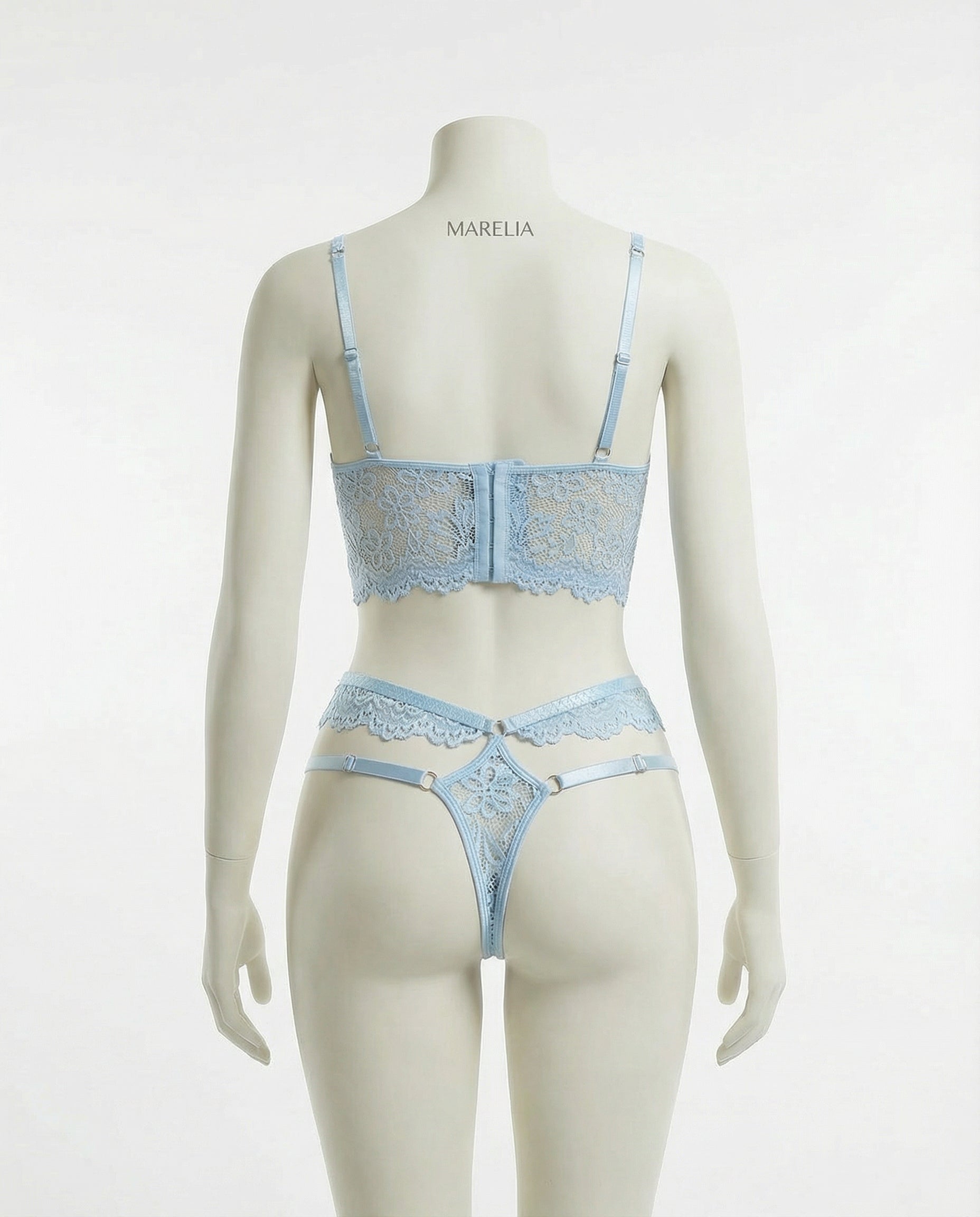 Marelia - Lace Bra And Thong Set With Corset Lace-Up Detail
