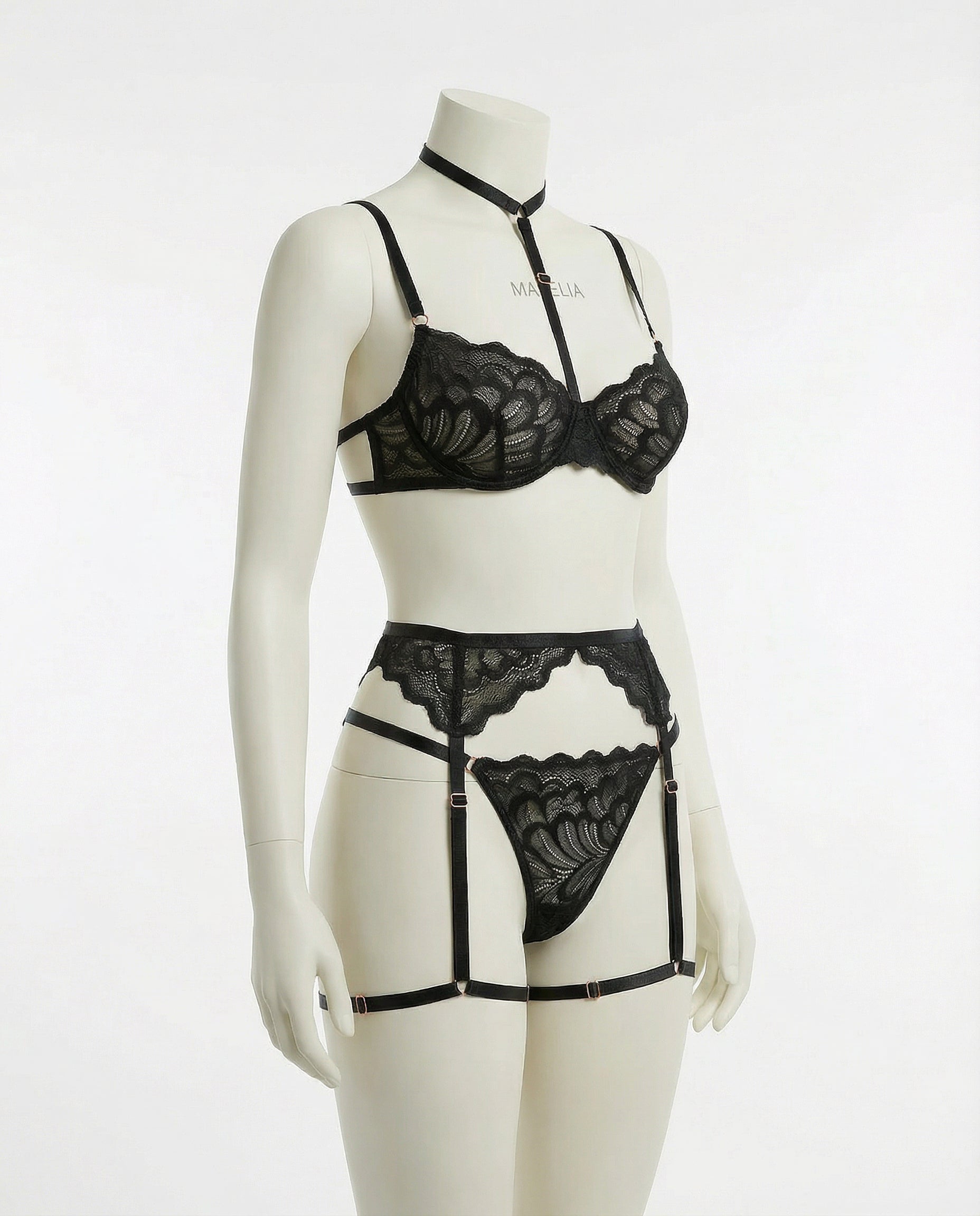 Marelia - Lace Bra High Waist Suspender Brief And Thigh Garter Set