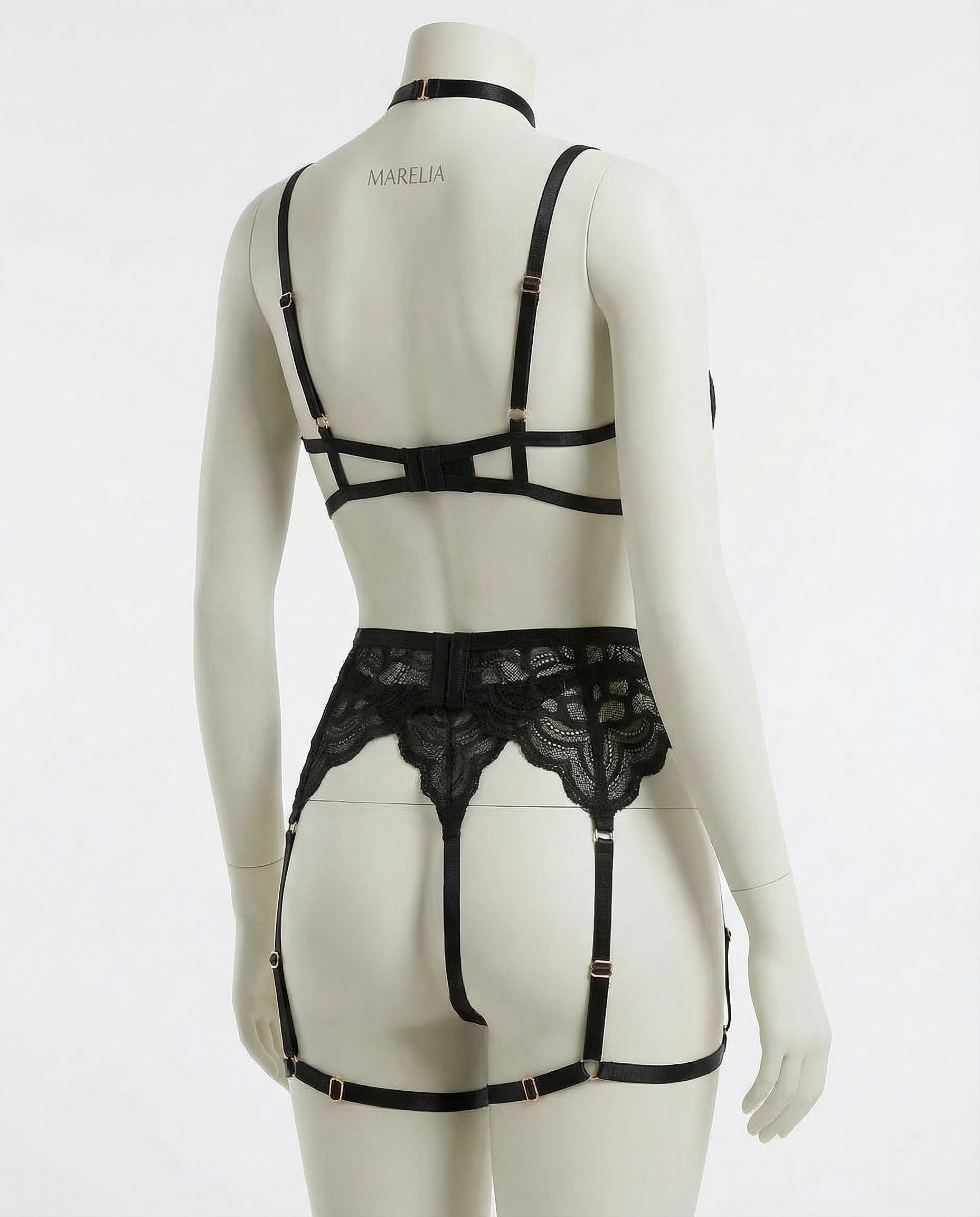 Marelia - Lace Bra High Waist Suspender Brief And Thigh Garter Set