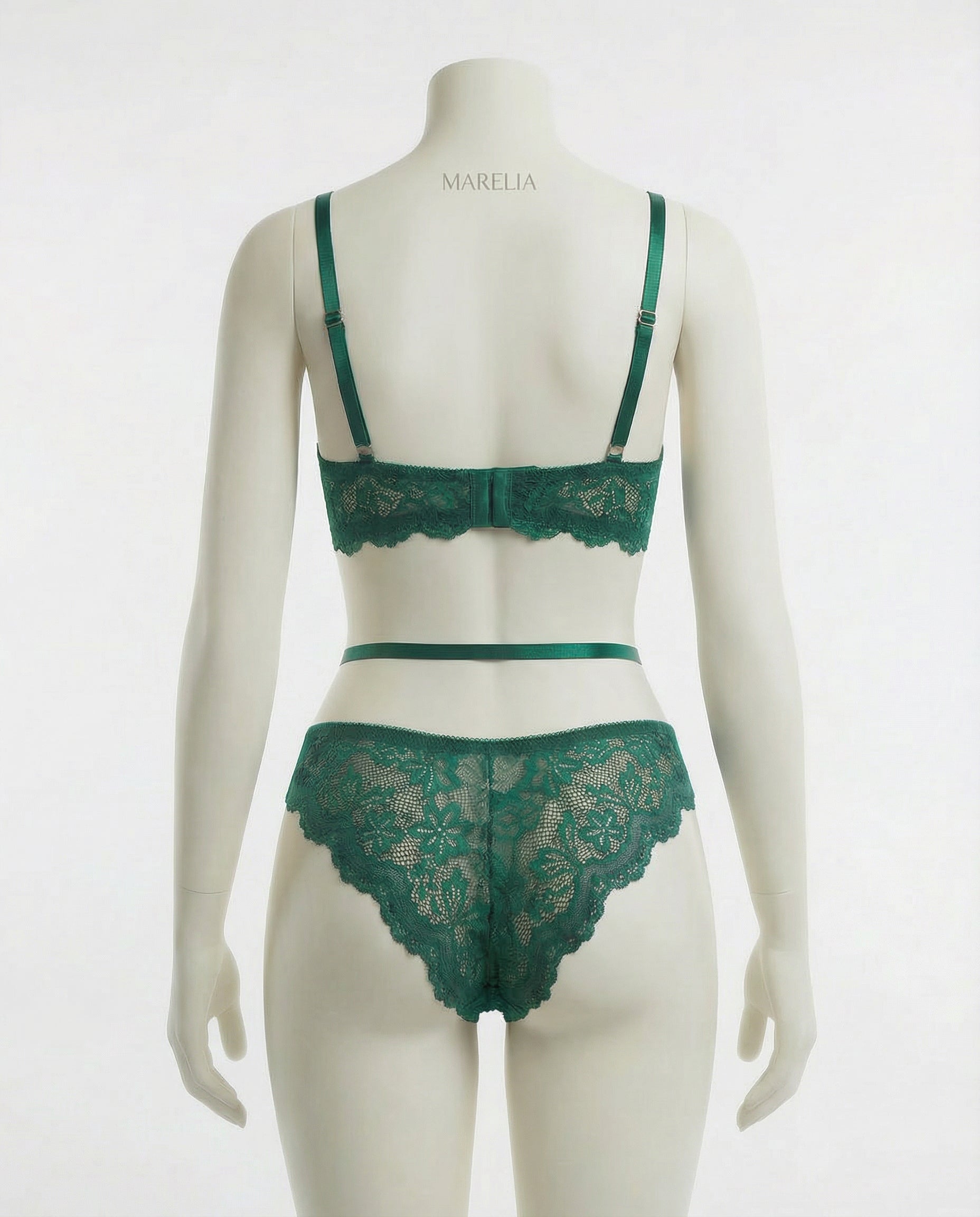 Marelia - Lace Bra Suspender Belt Brief And Stockings Set