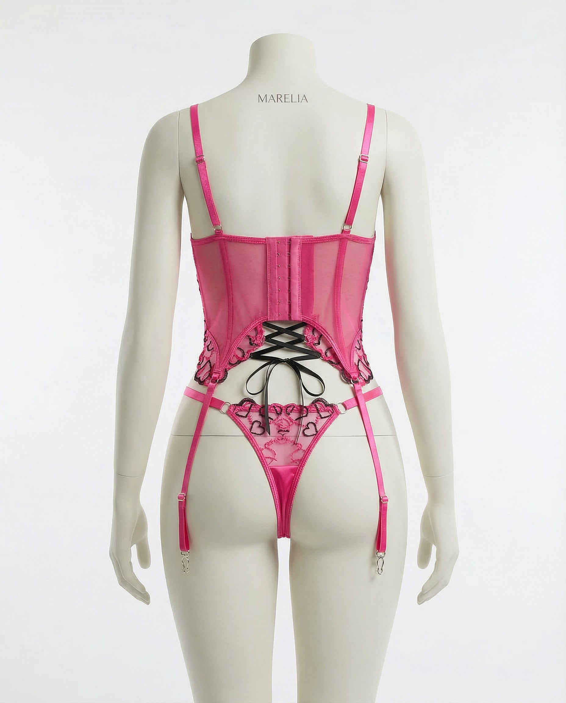 Marelia - Lace Overlay Corset With Garter Straps