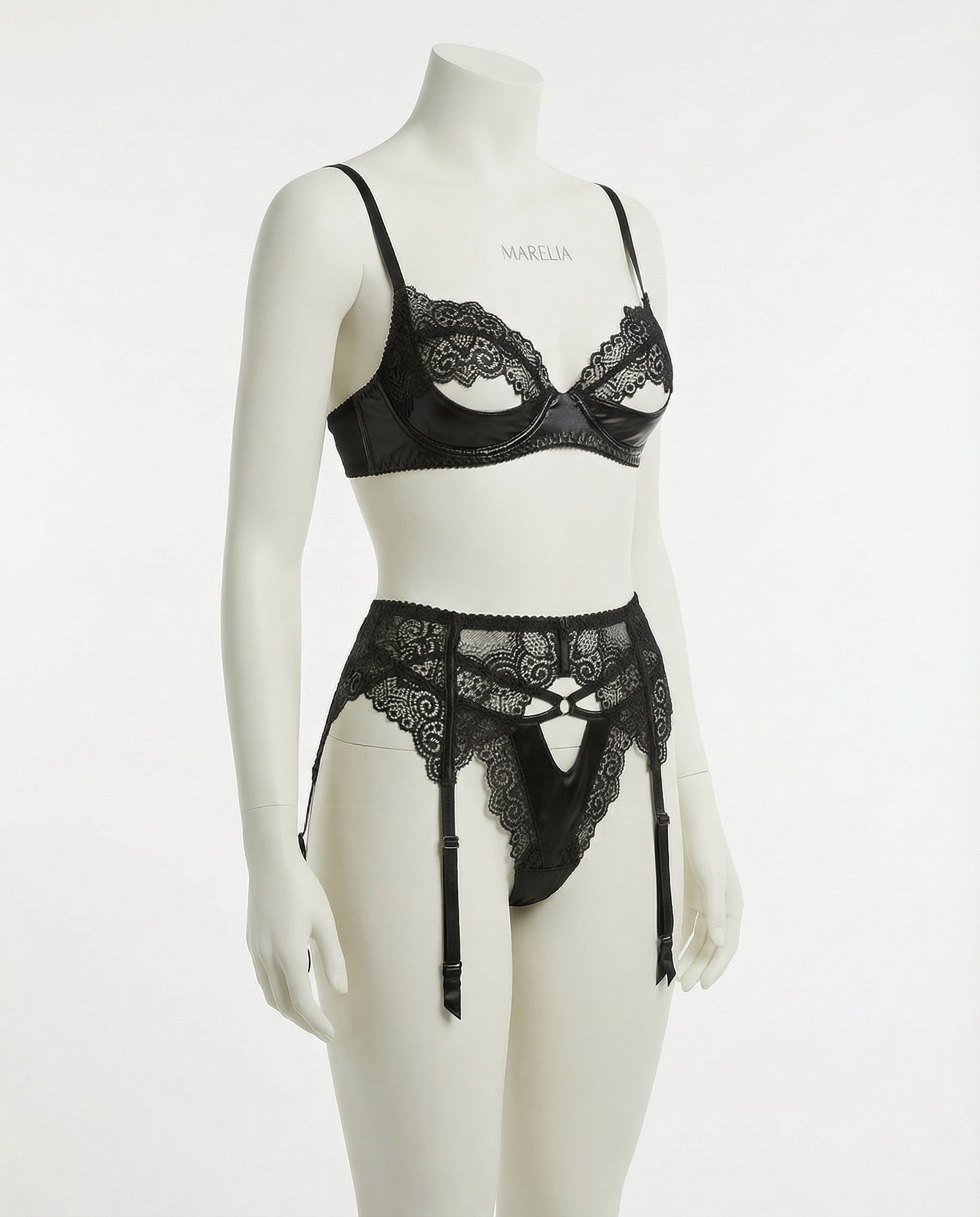 Marelia - Lace Trim Bra And Suspender Belt Set