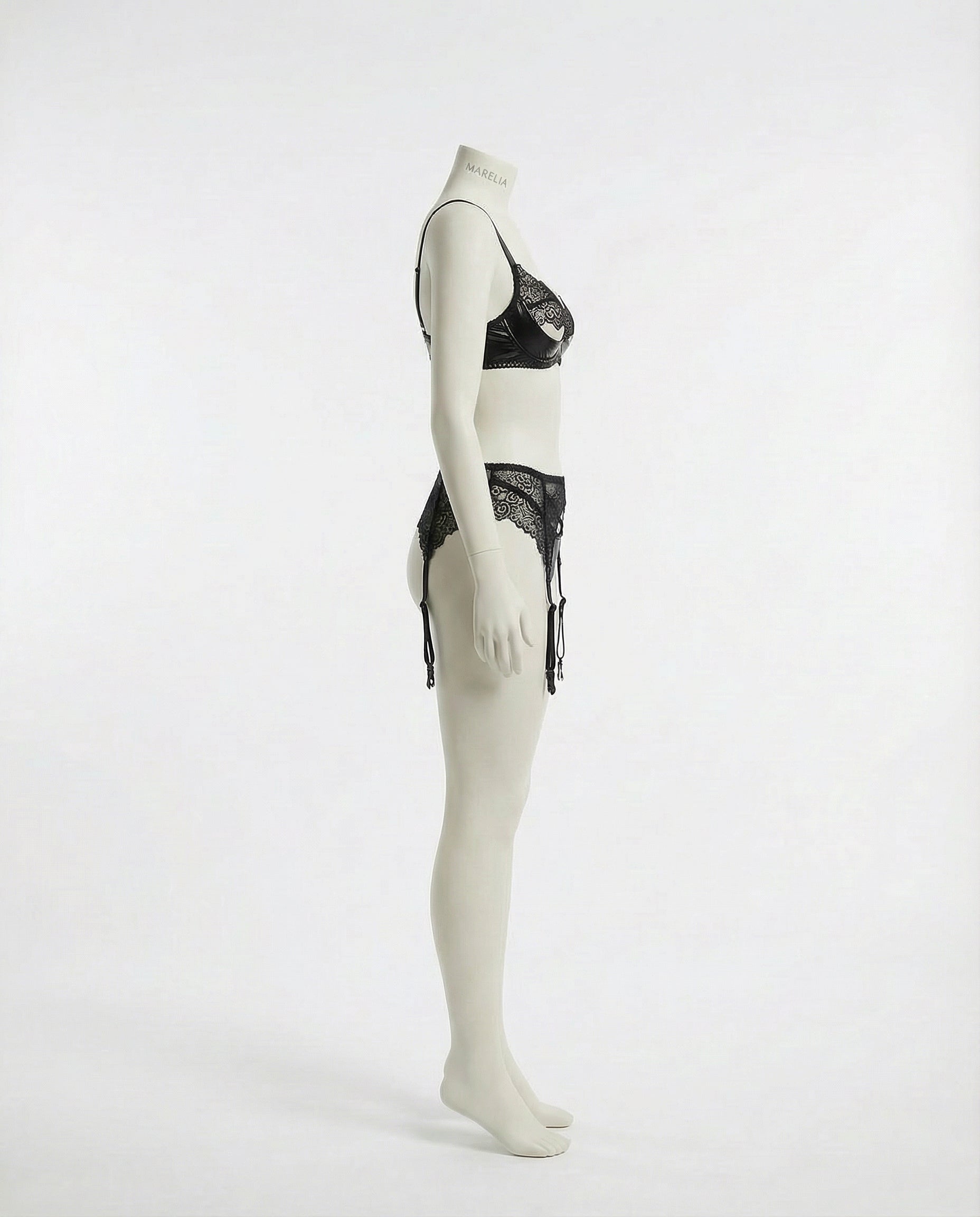 Marelia - Lace Trim Bra And Suspender Belt Set